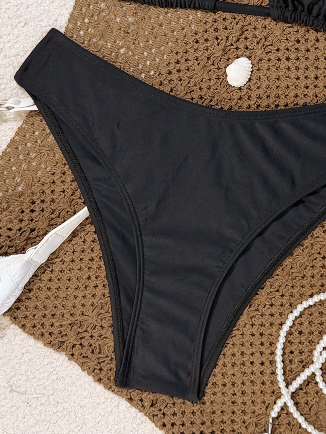 Swim Mod Women's Summer Beach Solid Color Halter Tie Sexy Bikini And Triangle Panty Swimwear Set Holiday Outfits For Women Bikini Womans Bikini Sets