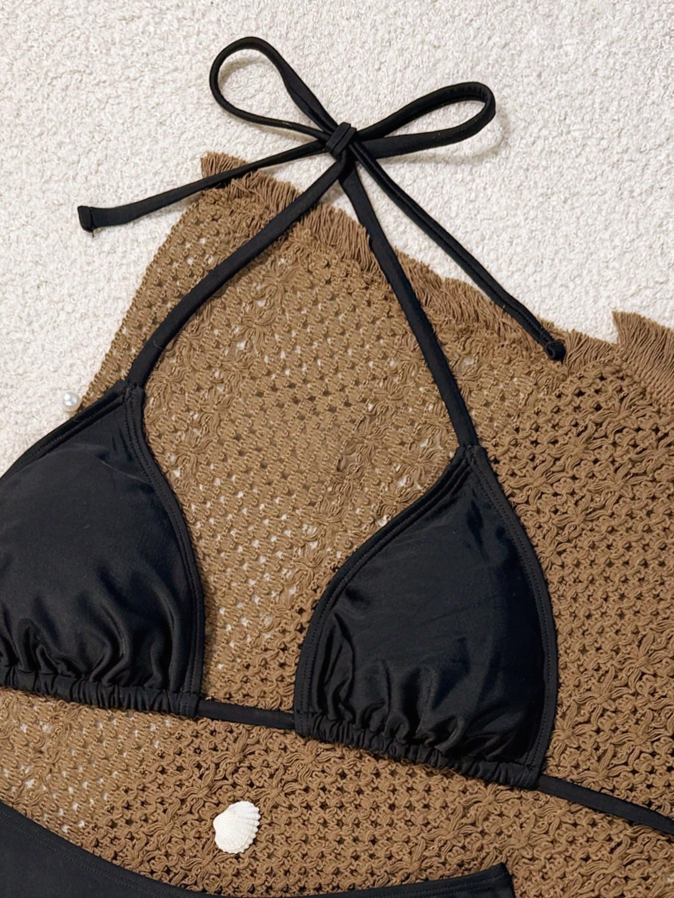 Swim Mod Women's Summer Beach Solid Color Halter Tie Sexy Bikini And Triangle Panty Swimwear Set Holiday Outfits For Women Bikini Womans Bikini Sets