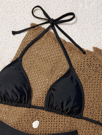Swim Mod Women's Summer Beach Solid Color Halter Tie Sexy Bikini And Triangle Panty Swimwear Set Holiday Outfits For Women Bikini Womans Bikini Sets