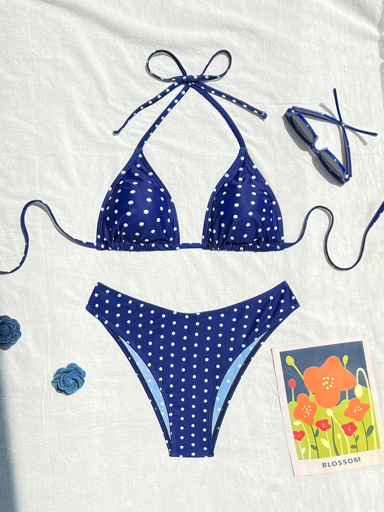 Swim Mod Women's Summer Beach Solid Color Halter Tie Sexy Bikini And Triangle Panty Swimwear Set Holiday Outfits For Women Bikini Womans Bikini Sets