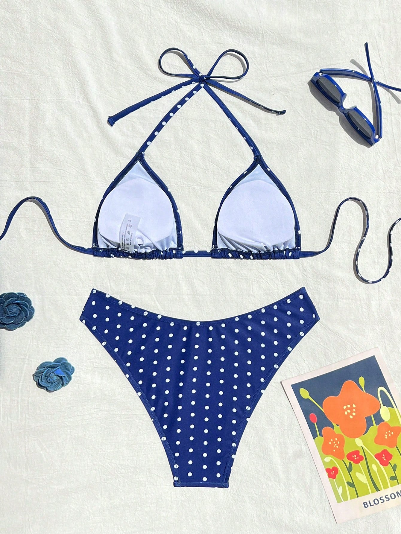 Swim Mod Women's Summer Beach Solid Color Halter Tie Sexy Bikini And Triangle Panty Swimwear Set Holiday Outfits For Women Bikini Womans Bikini Sets