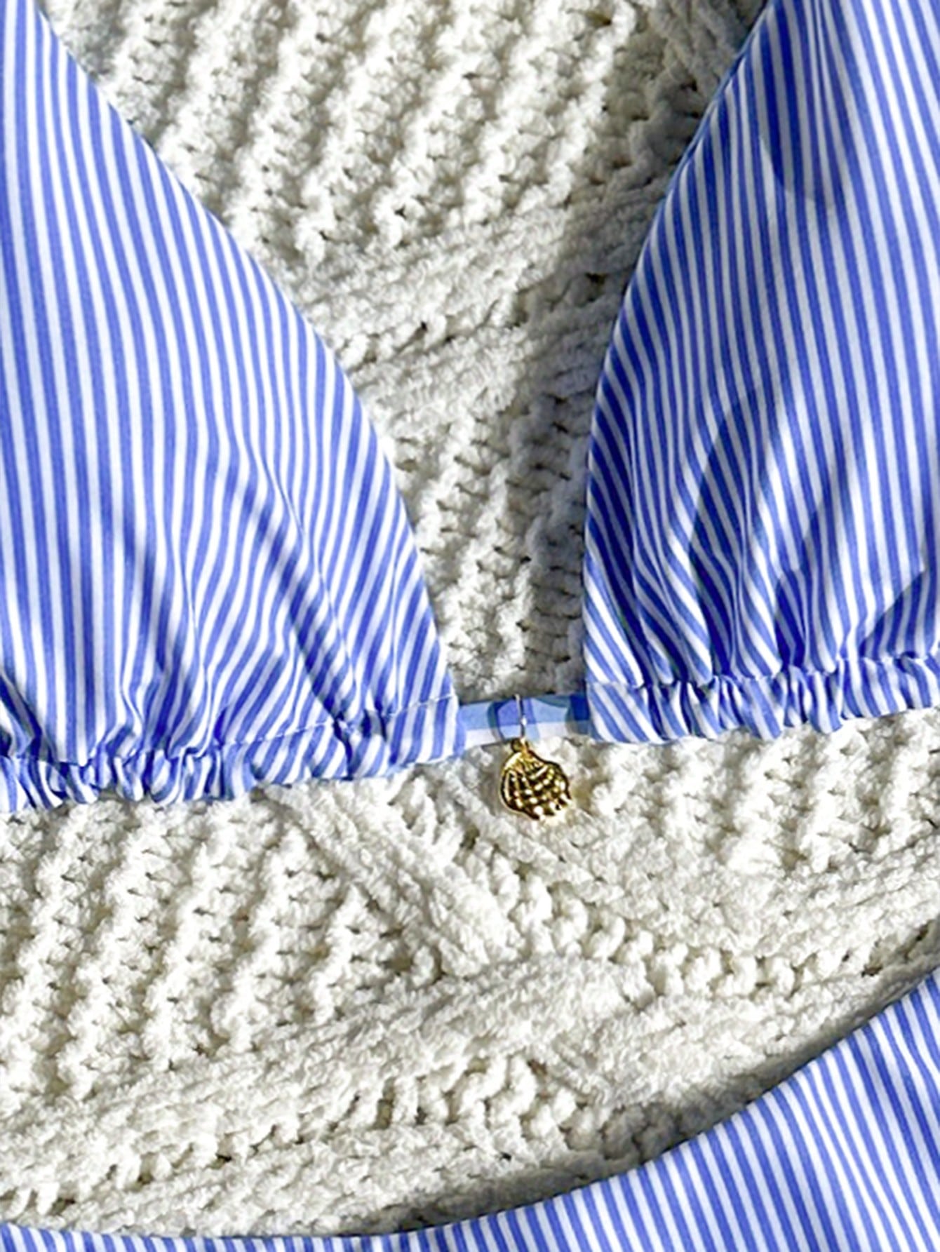 Swim Mod Women's Summer Beach Striped Halter Neck Tie Sexy Fashion Bikini Two-Piece Swimsuit Set,Blue And White Striped Reversible Two-Piece Swimsuit Set