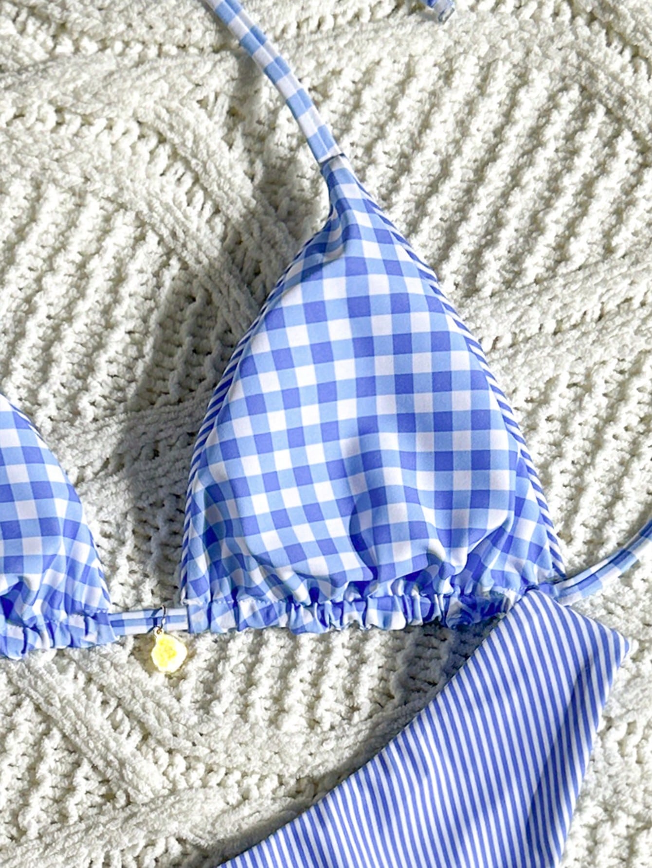 Swim Mod Women's Summer Beach Striped Halter Neck Tie Sexy Fashion Bikini Two-Piece Swimsuit Set,Blue And White Striped Reversible Two-Piece Swimsuit Set