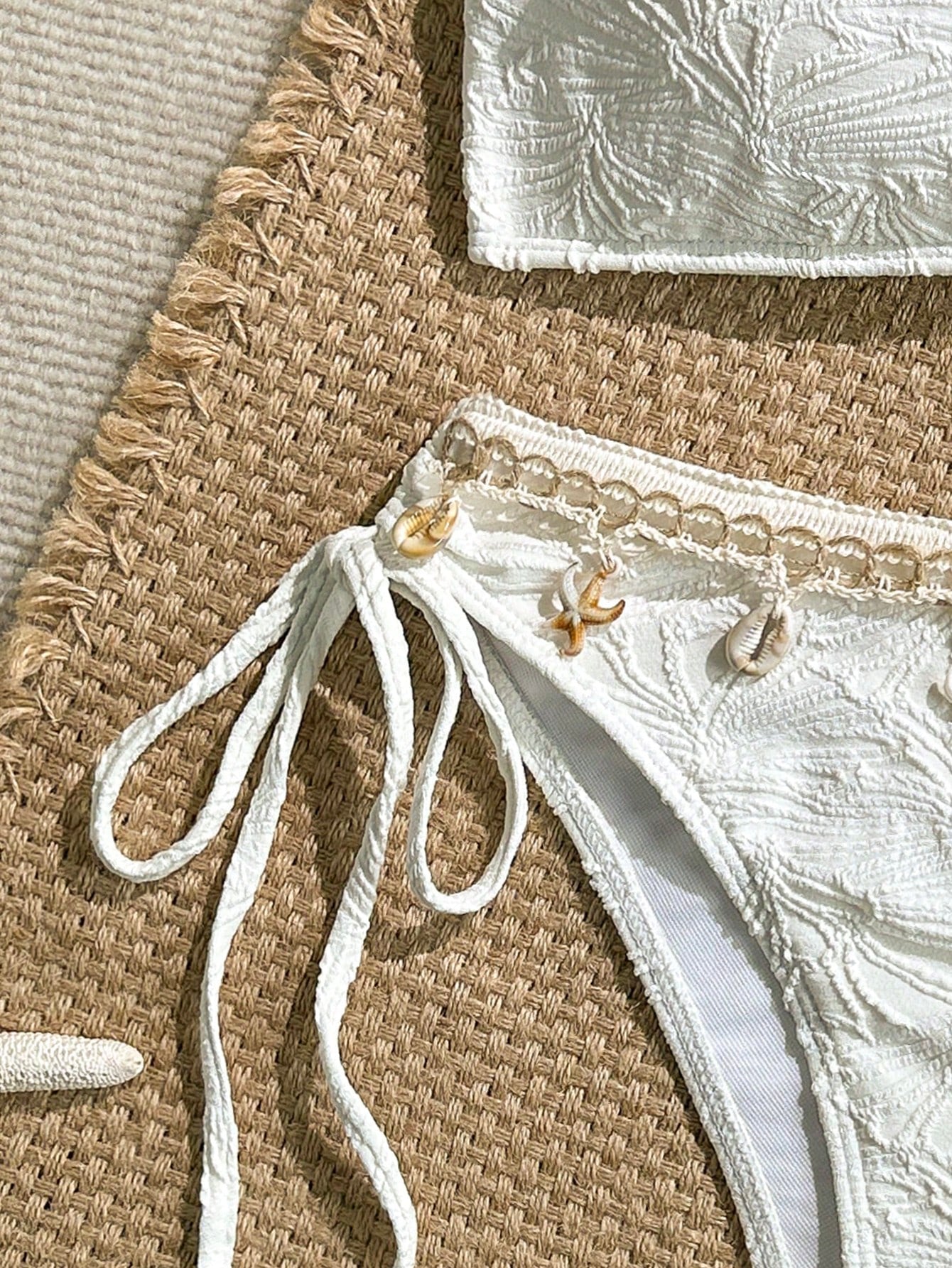 Swim Mod Women's Summer Beach Vacation Textured Starfish Trim Bandeau Bikini Set