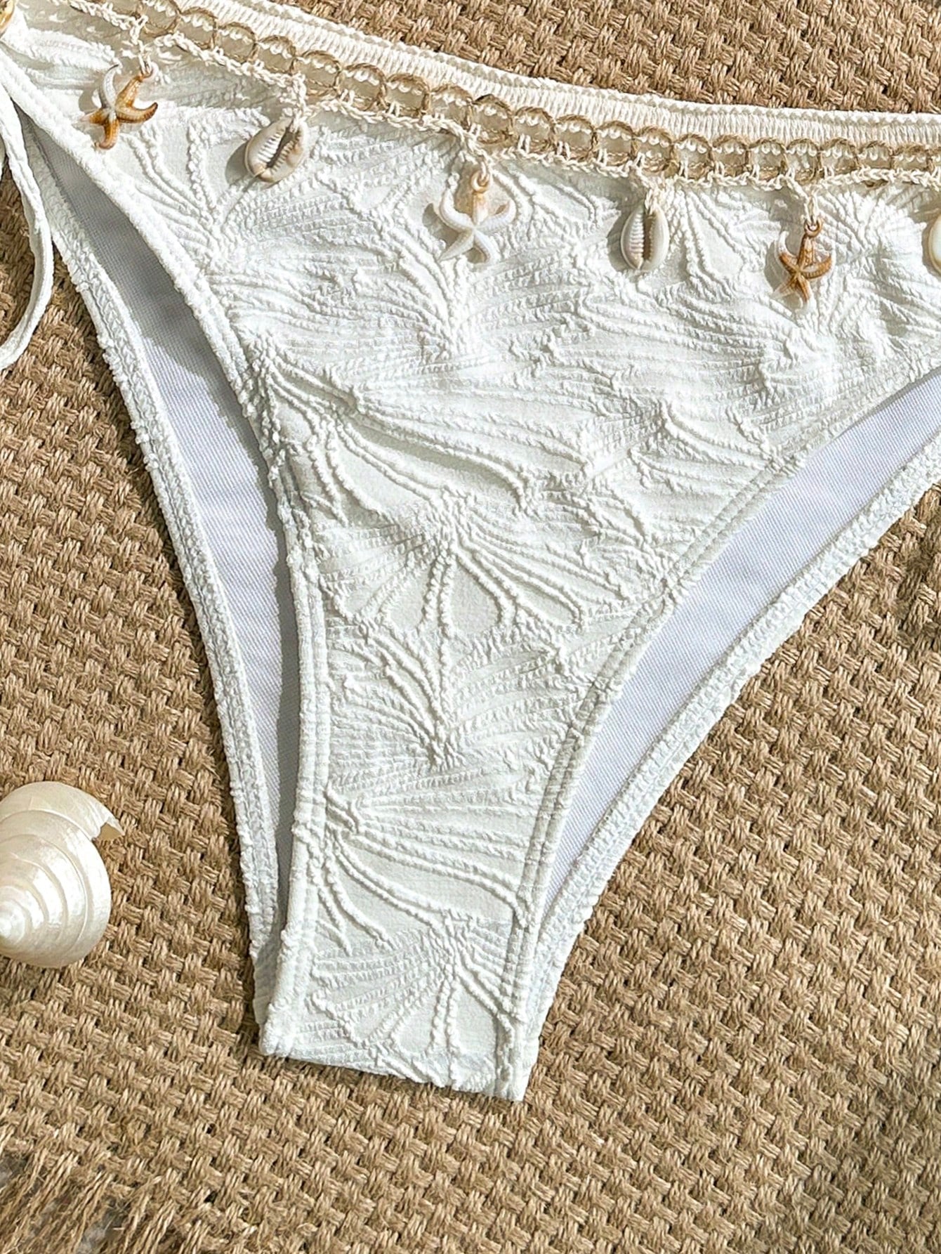 Swim Mod Women's Summer Beach Vacation Textured Starfish Trim Bandeau Bikini Set