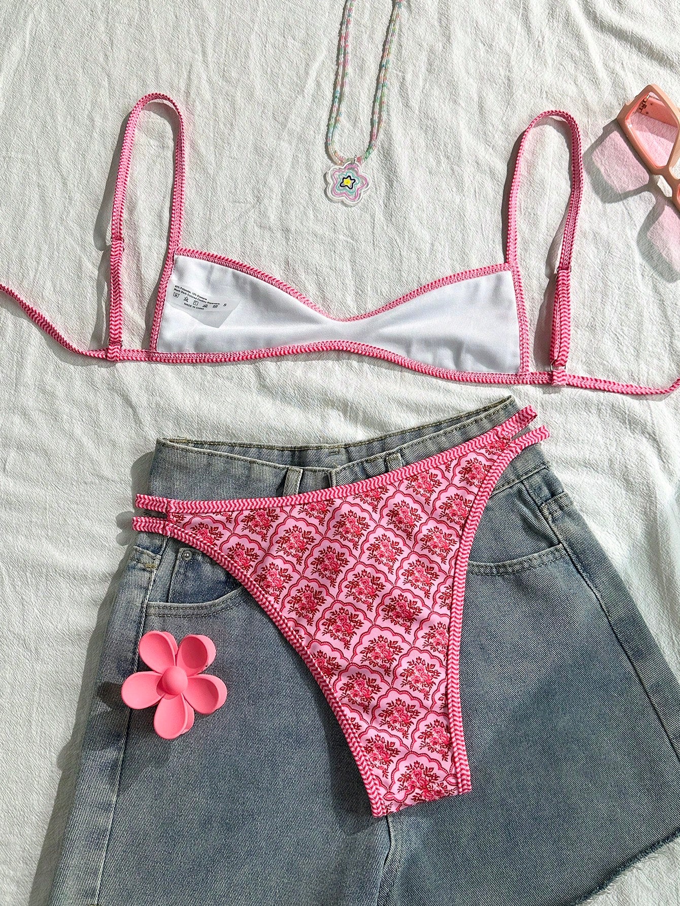 Swim Mod Women's Summer Floral Swimsuit Spaghetti Strap Sexy Bikini Holiday Tight Casual Cute Playful Two Pieces Swimsuit