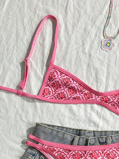 Swim Mod Women's Summer Floral Swimsuit Spaghetti Strap Sexy Bikini Holiday Tight Casual Cute Playful Two Pieces Swimsuit