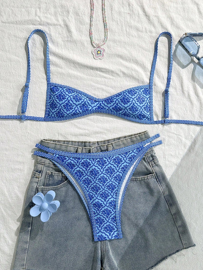 Swim Mod Women's Summer Floral Swimsuit Spaghetti Strap Sexy Bikini Holiday Tight Casual Cute Playful Two Pieces Swimsuit