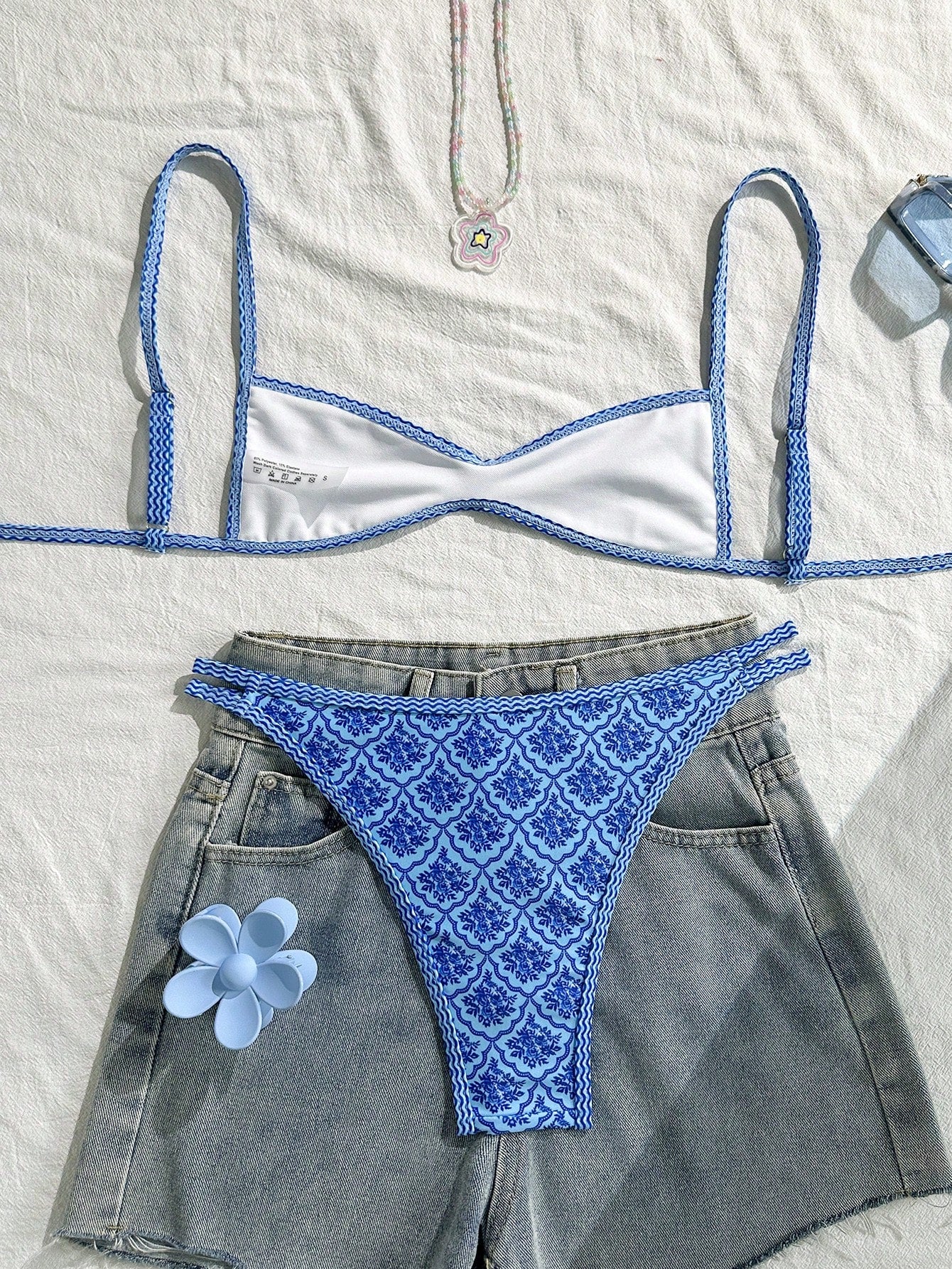 Swim Mod Women's Summer Floral Swimsuit Spaghetti Strap Sexy Bikini Holiday Tight Casual Cute Playful Two Pieces Swimsuit