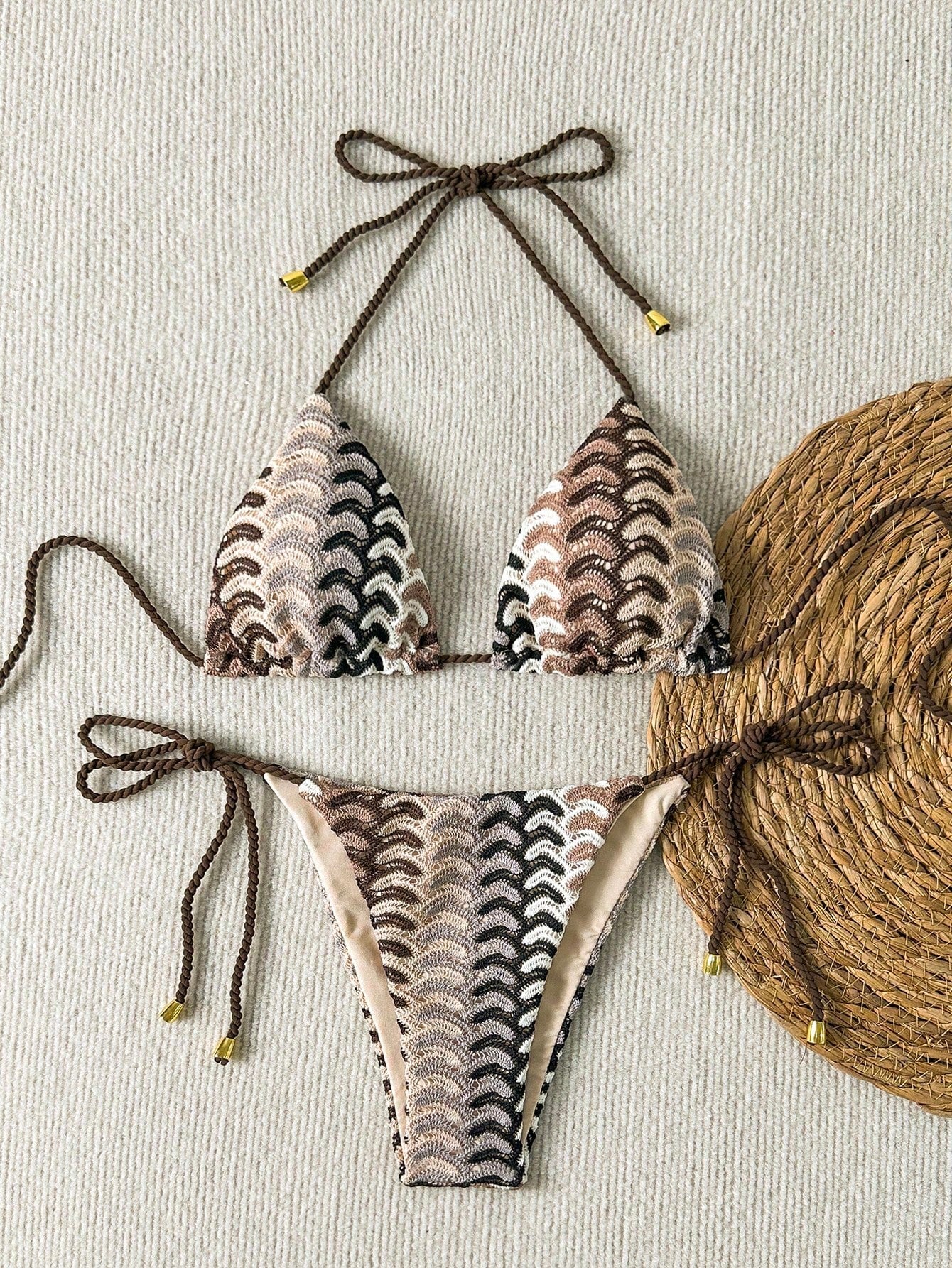 Swim Mod Women's Summer Holiday Beach Halter Allover Print Bikini Set