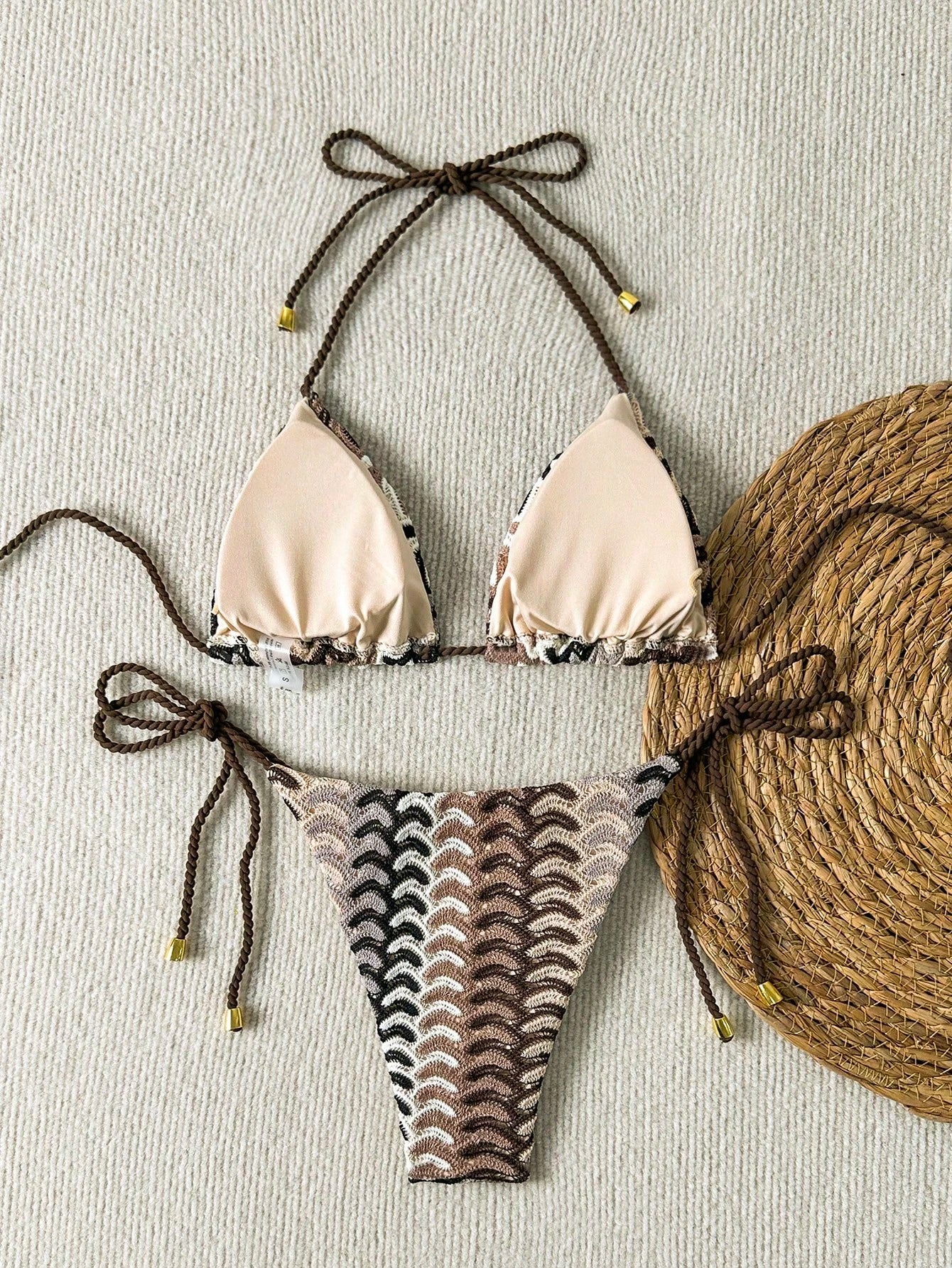 Swim Mod Women's Summer Holiday Beach Halter Allover Print Bikini Set