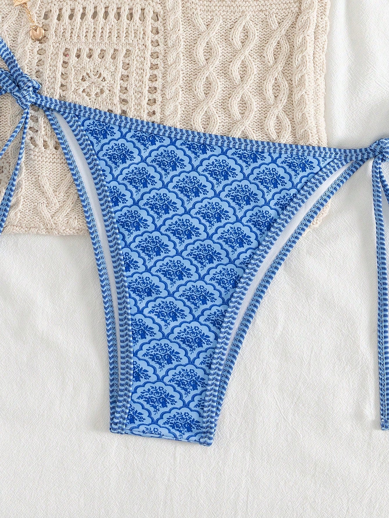 Swim Mod Women's Summer New Edged Halter Backless Tie Side Allover Print Bikini Set