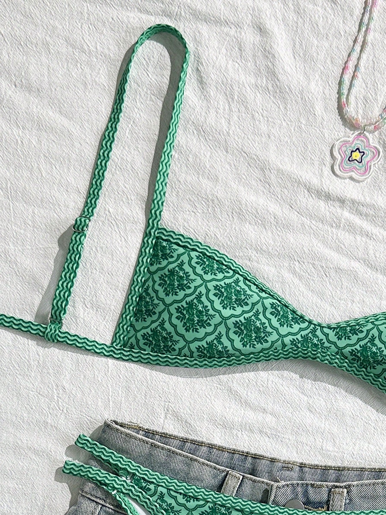 Swim Mod Women's Summer Spaghetti Strap Sexy Bikini Vacation Tights Casual Printed Random Two Pieces Swimwear Green Festival Coachella