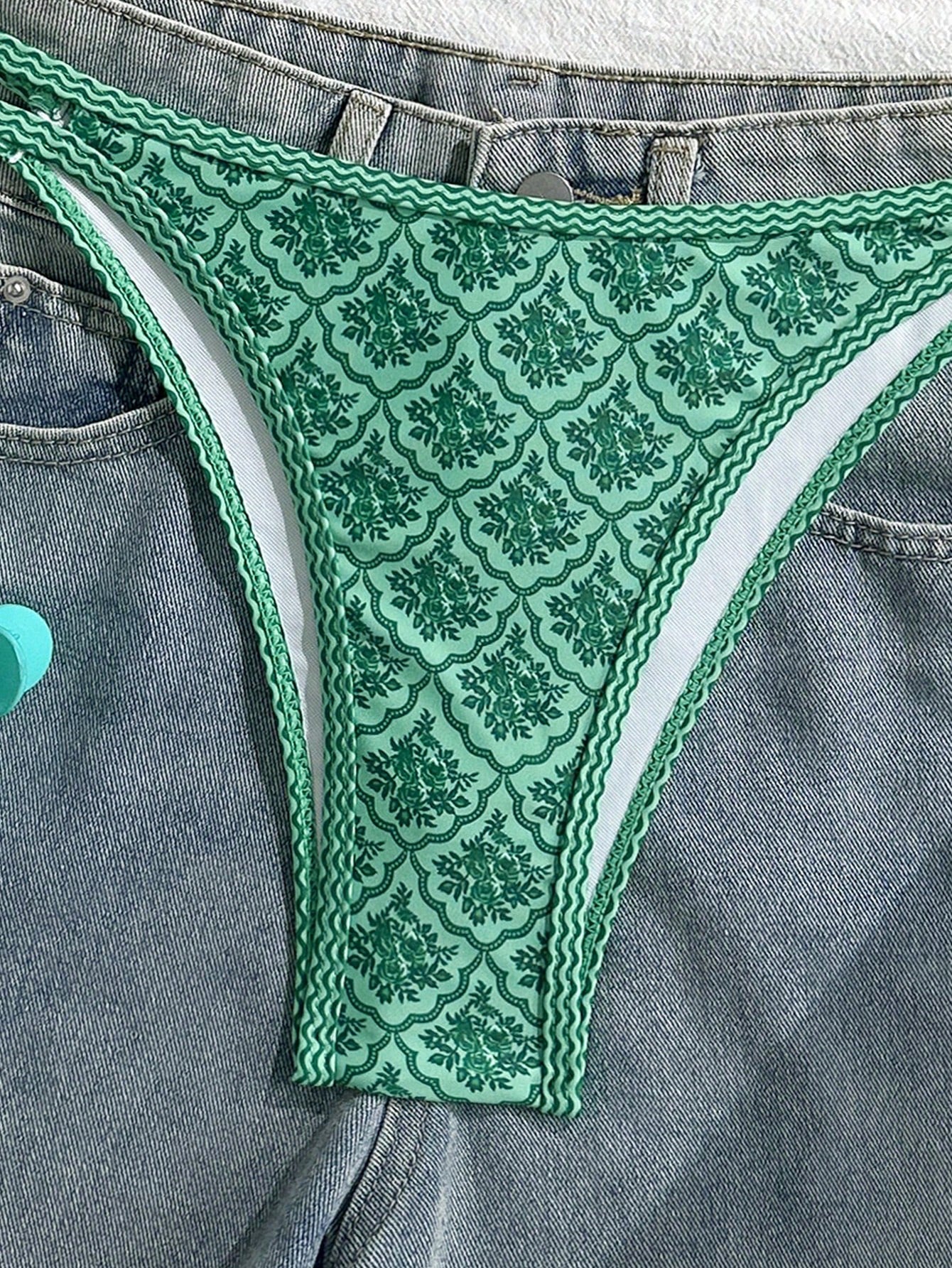 Swim Mod Women's Summer Spaghetti Strap Sexy Bikini Vacation Tights Casual Printed Random Two Pieces Swimwear Green Festival Coachella
