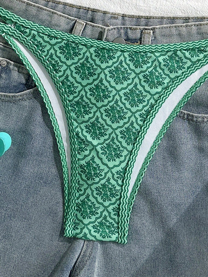 Swim Mod Women's Summer Spaghetti Strap Sexy Bikini Vacation Tights Casual Printed Random Two Pieces Swimwear Green Festival Coachella