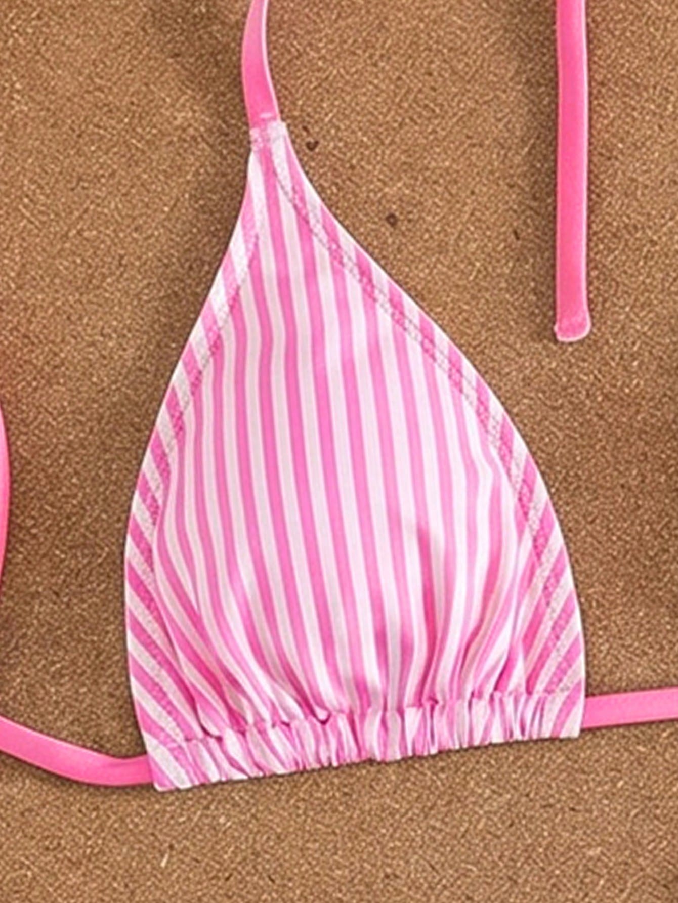 Swim Mod Women's Summer Striped Print Halter Bikini & Briefs 3-Piece Swimwear Set