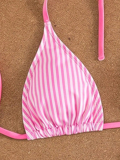 Swim Mod Women's Summer Striped Print Halter Bikini & Briefs 3-Piece Swimwear Set