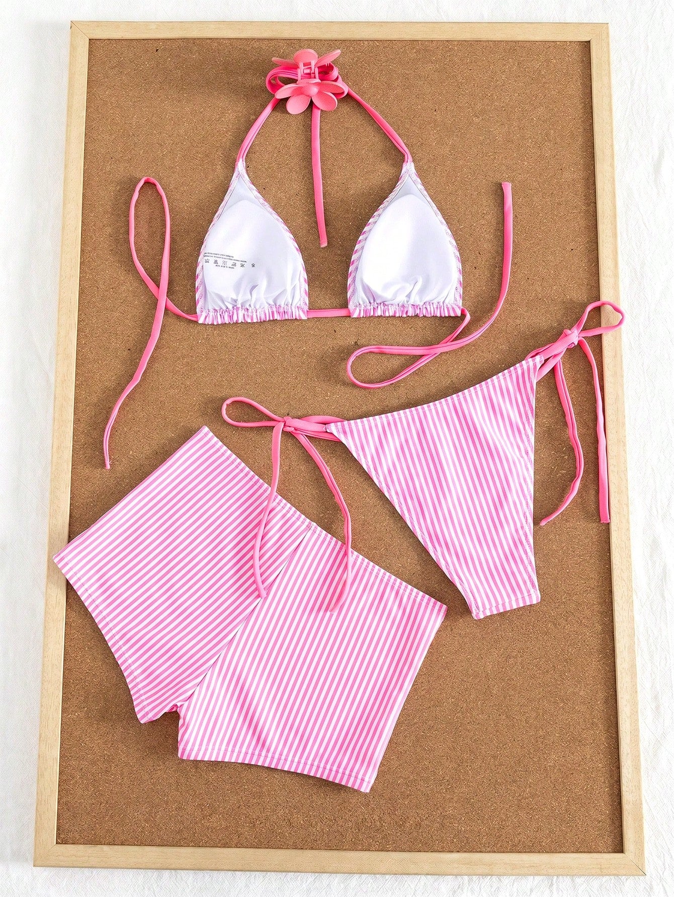 Swim Mod Women's Summer Striped Print Halter Bikini & Briefs 3-Piece Swimwear Set