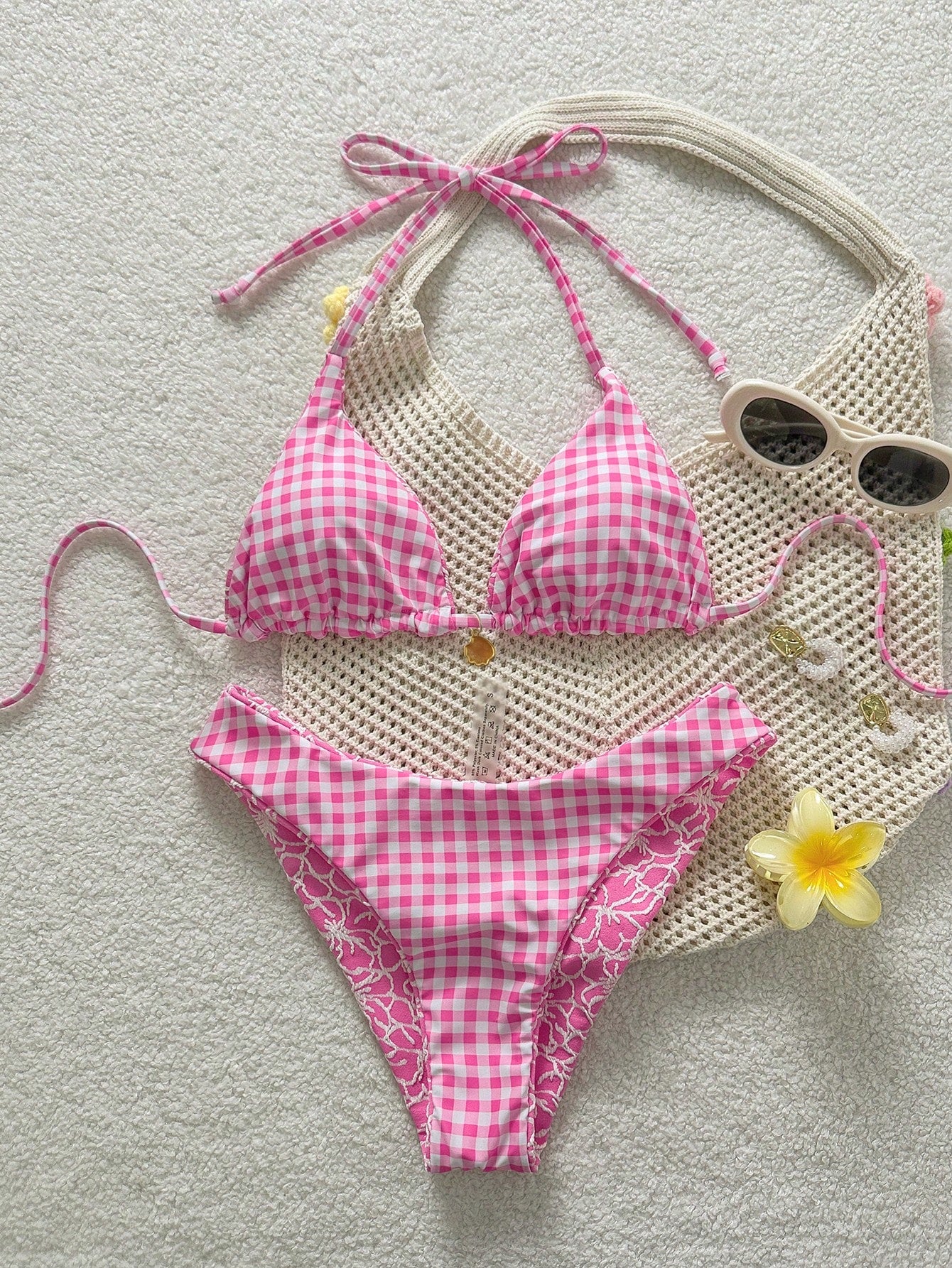 Swim Mod Women's Sweet Pink Floral Patterned Reversible Bikini Set