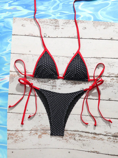 Swim Mod Women's Tropical Polka Dot Print Bikini Two Pieces Bikini Set Set, Casual Holiday