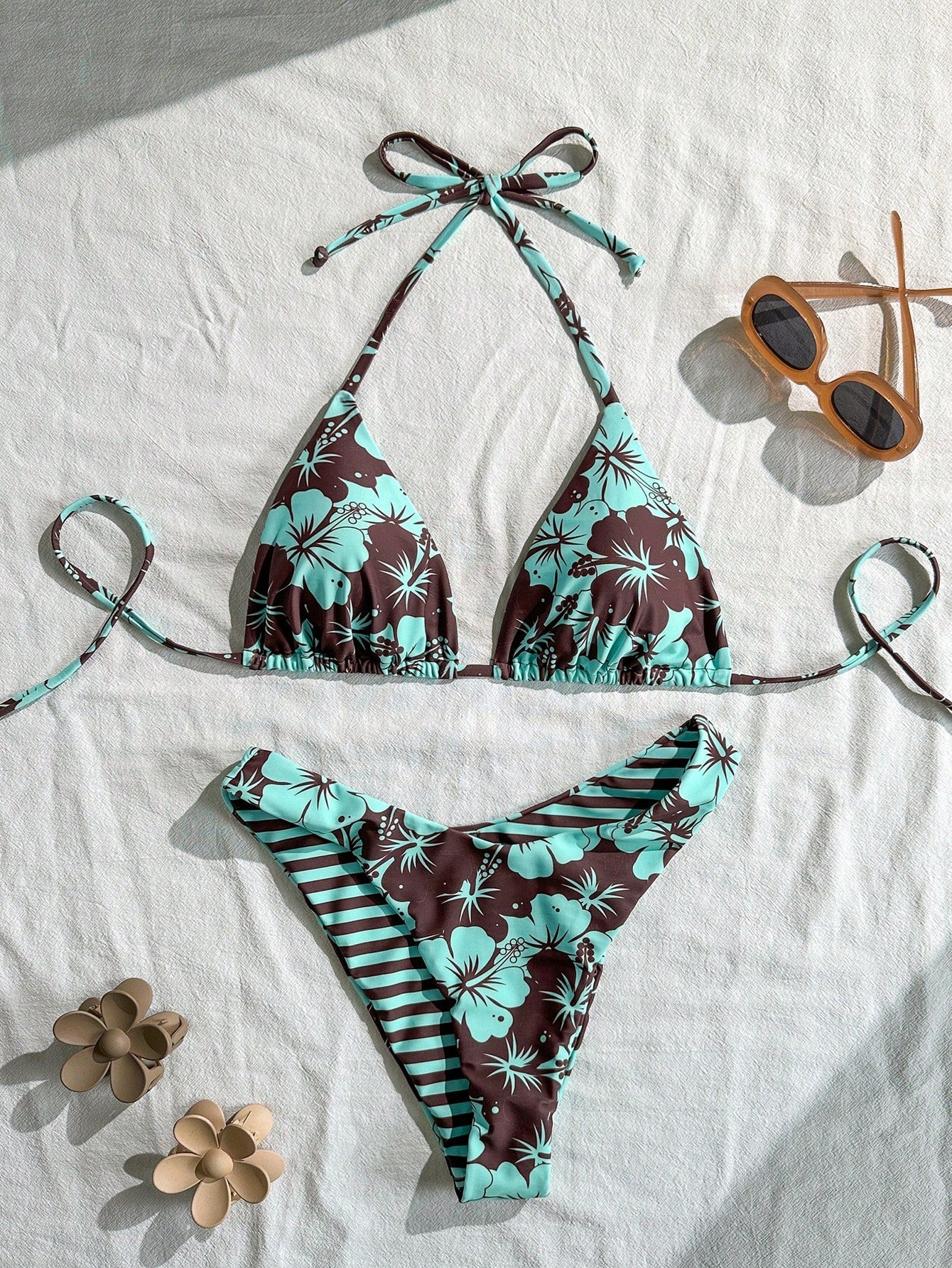 Swim Mod Women's Tropical Print Two Pieces Bikini Set