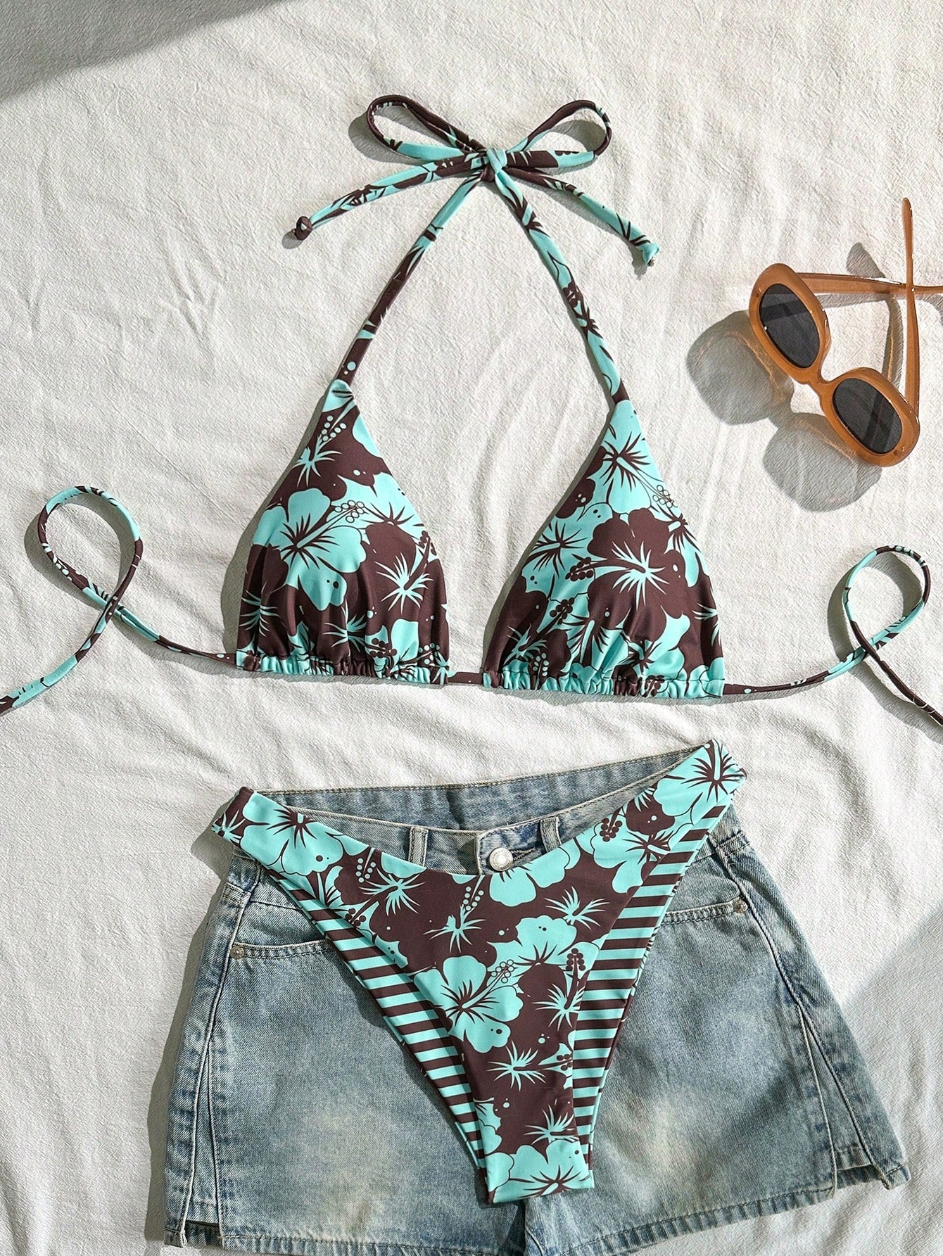 Swim Mod Women's Tropical Print Two Pieces Bikini Set