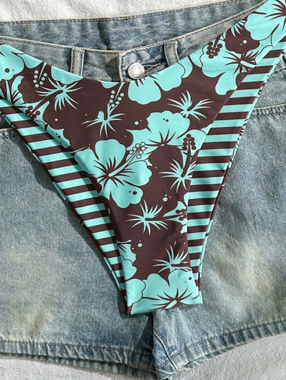 Swim Mod Women's Tropical Print Two Pieces Bikini Set