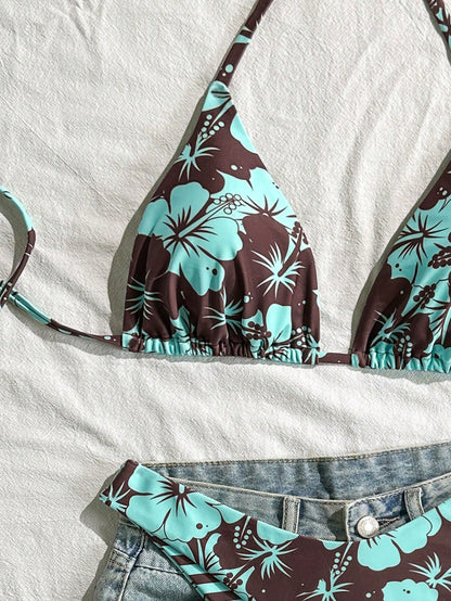 Swim Mod Women's Tropical Print Two Pieces Bikini Set