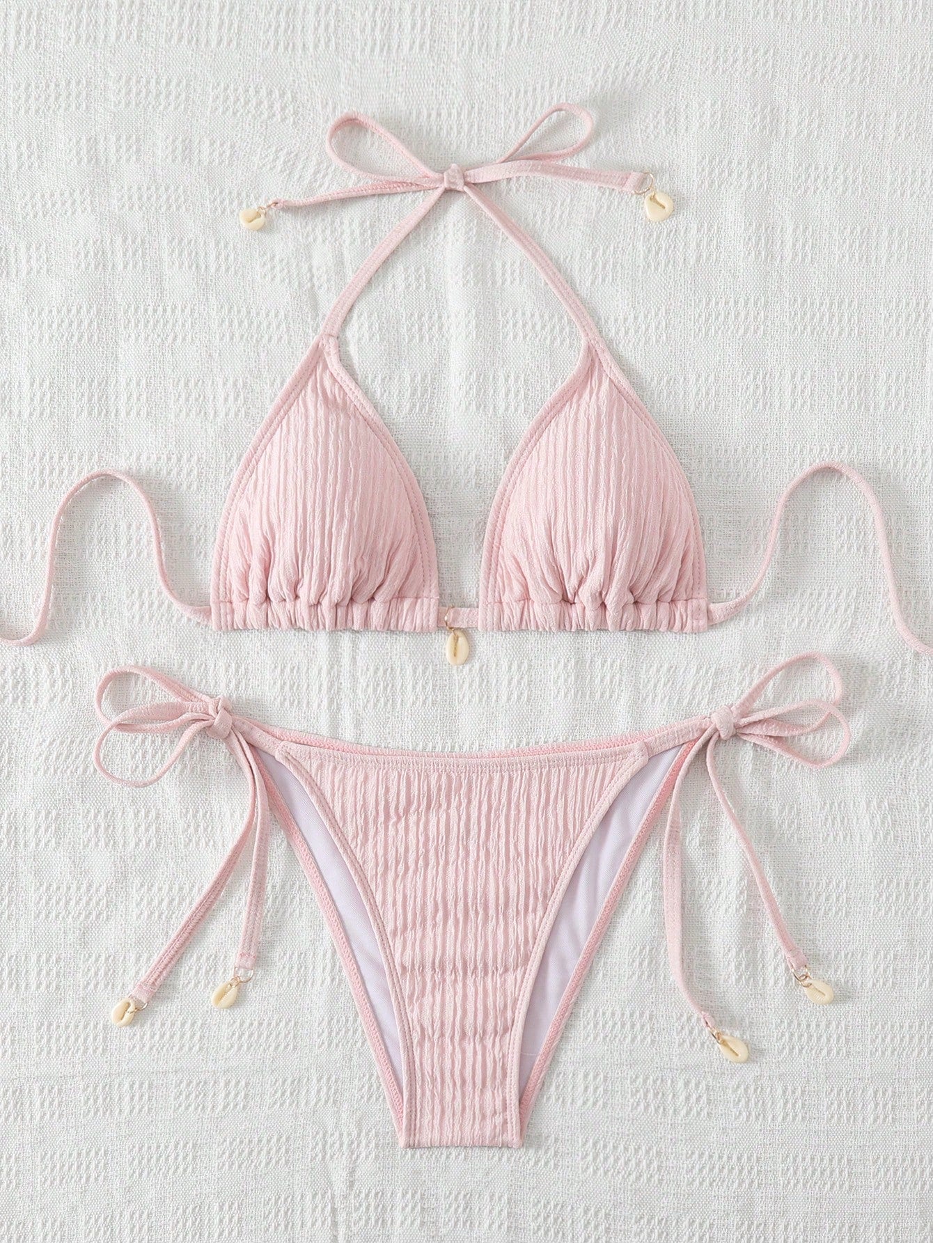Swim Mod Women's Vacation Beach Solid Color Textured Bikini Set For Summer