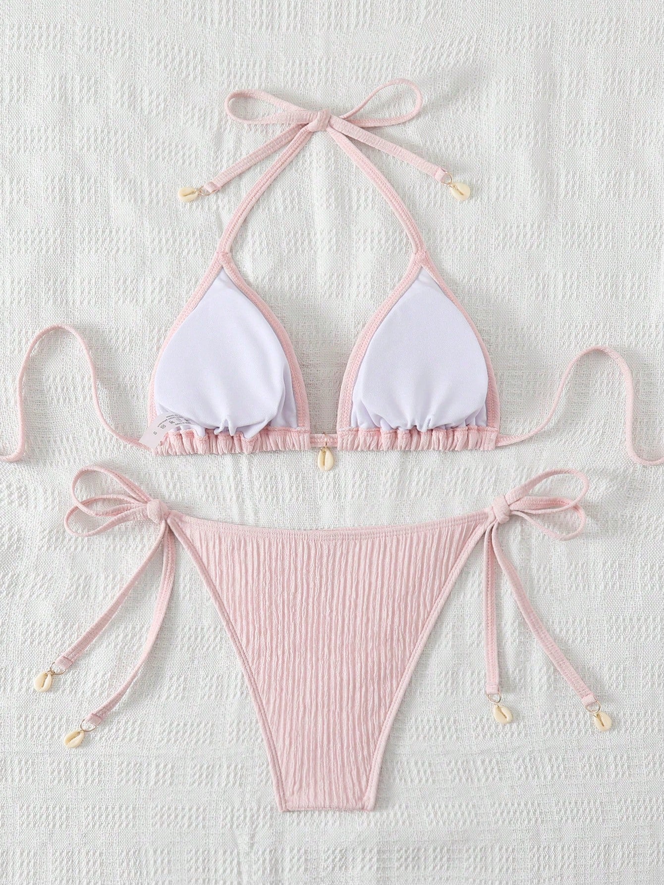 Swim Mod Women's Vacation Beach Solid Color Textured Bikini Set For Summer