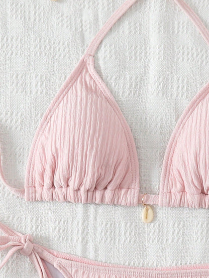 Swim Mod Women's Vacation Beach Solid Color Textured Bikini Set For Summer