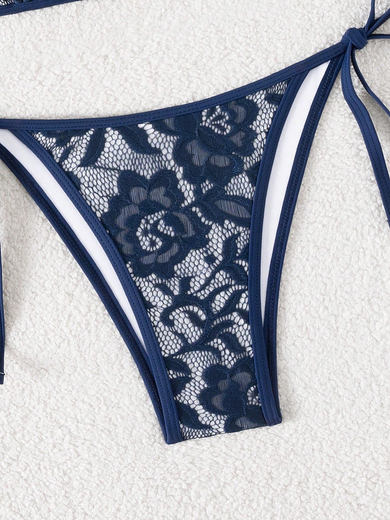 Swim Mod Women Solid Lace Halter Swimsuit & Triangle Swimming Trunks Set, Fashionable For Summer