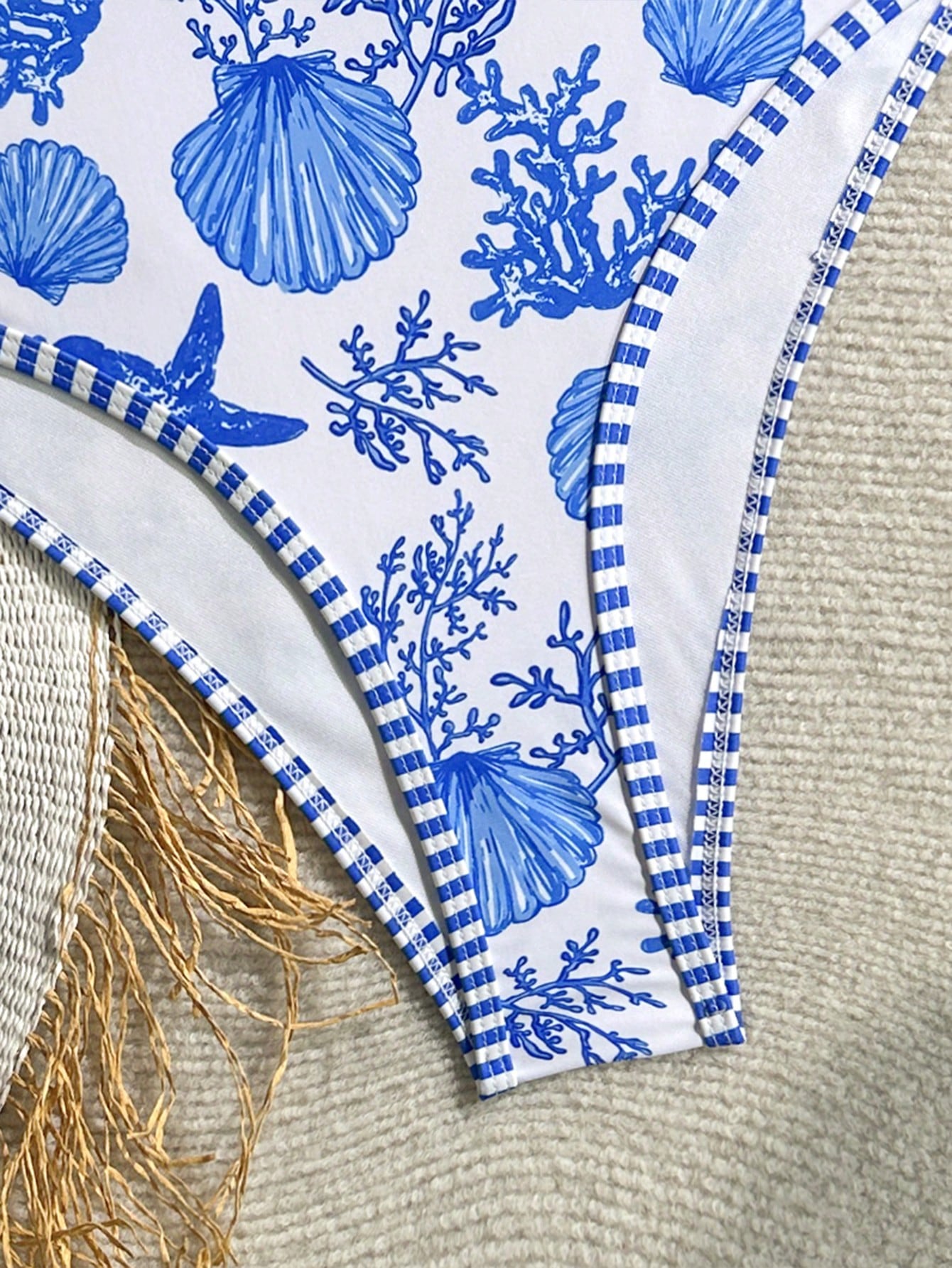 Swim Mod Women Summer Beach Vacation One-Piece Swimsuit,White Marine Life Starfish Print Halter Backless High Cut Bathing Suit,Casual Holiday,Pool Party