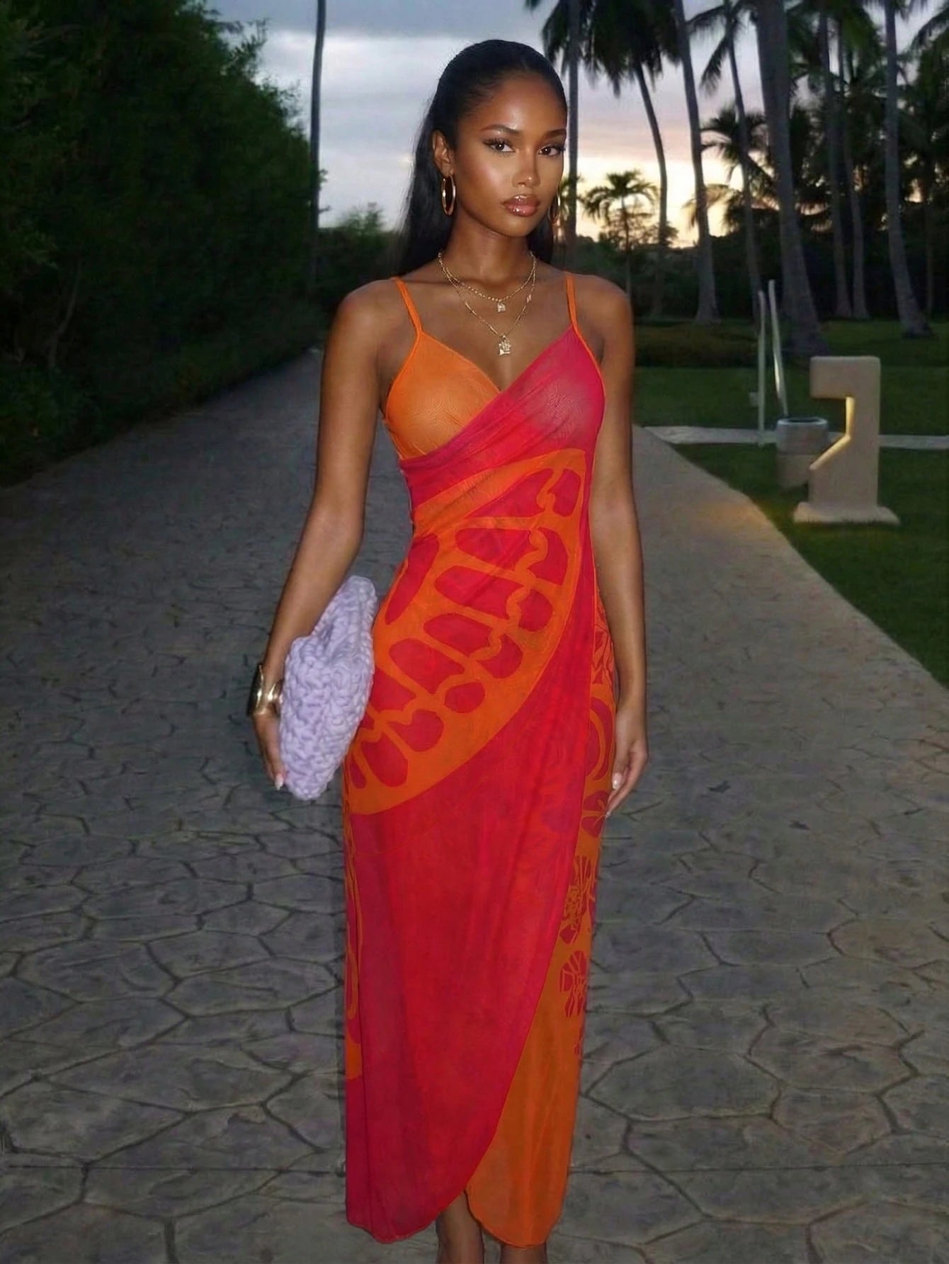 Swim New Summer Beachwear: Color-Block Sheer Maxi Cover-Up Skirt With Butterfly And Floral Prints.Vacation Outfits Women.