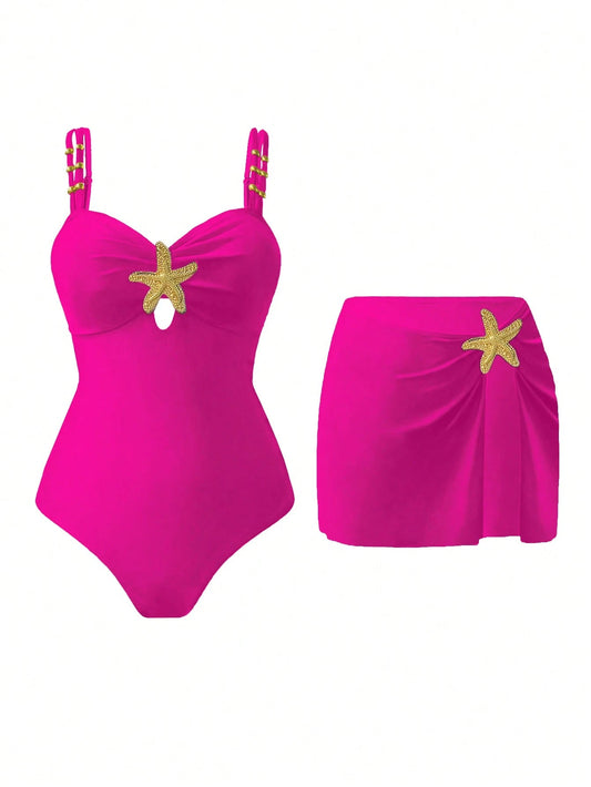 Swim Oasis 1pc Women's Cute Pentagram Decor Casual Vacation One-Piece Swimsuit