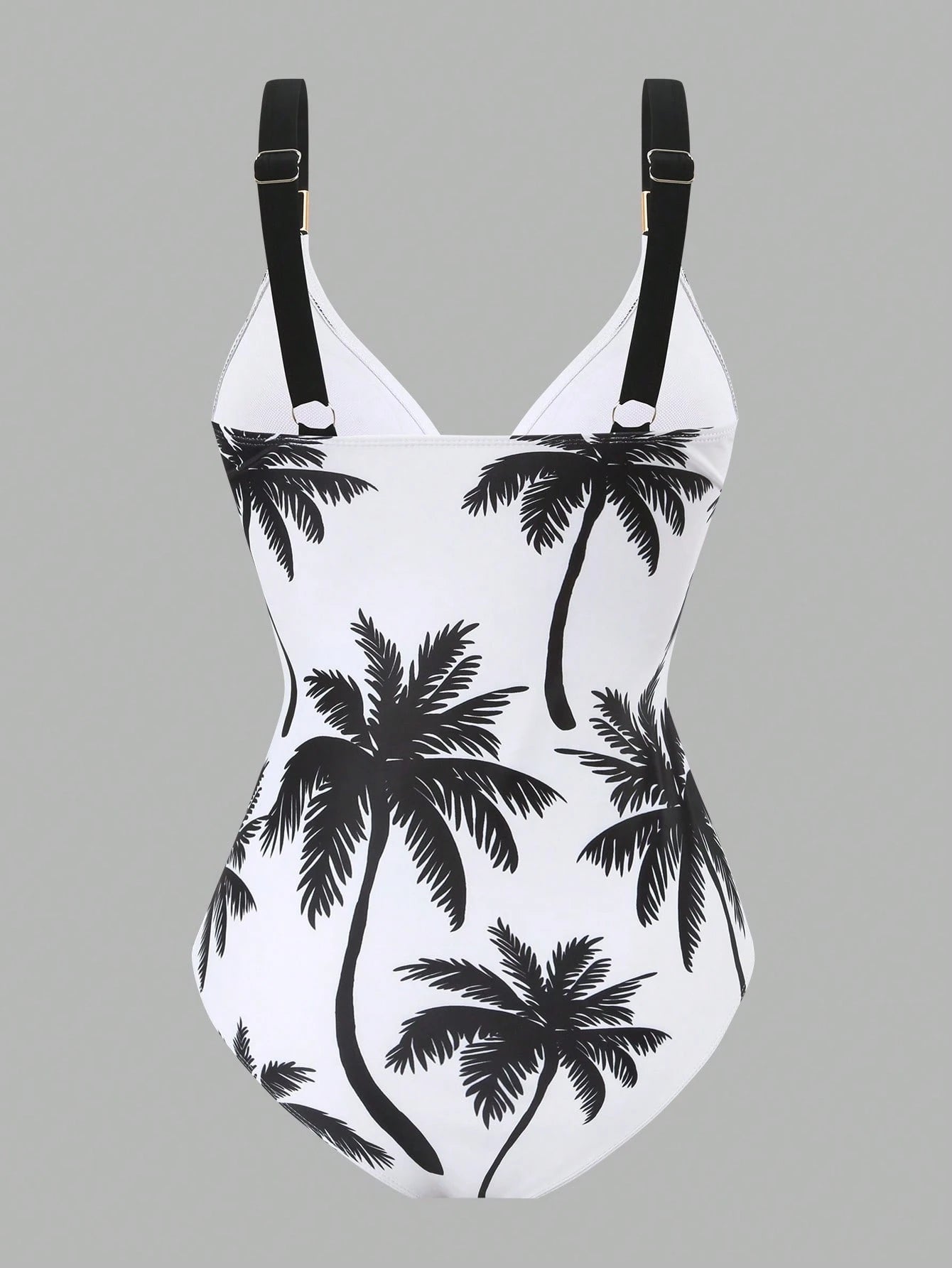 Swim Oasis 2026 Women 2pcs Set Palm Tree Printed Swimsuit & Mesh Maxi Skirt,White Summer Boho Holiday Pool Party Holiday Beach Resort Swimwear Bathing Suit Set