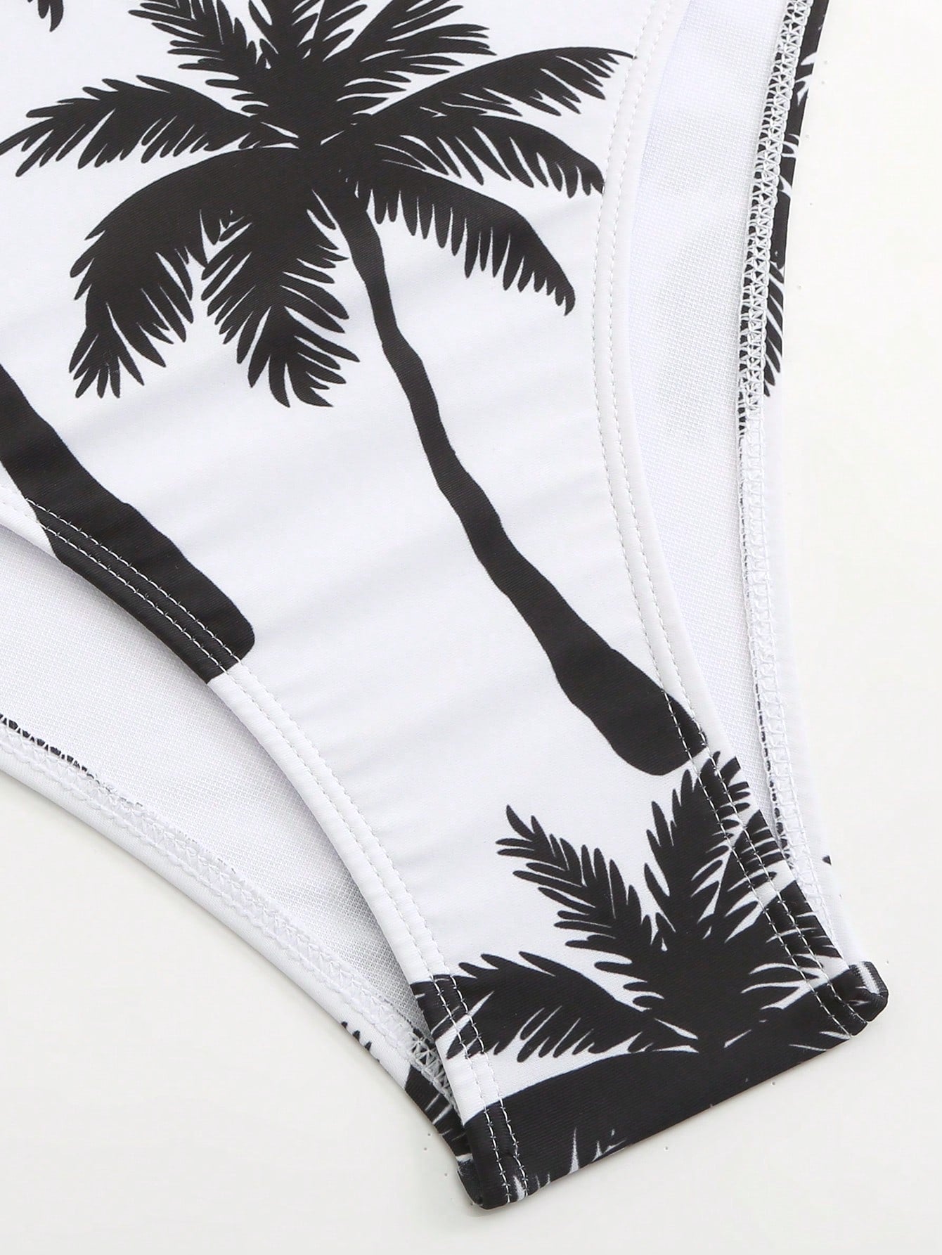 Swim Oasis 2026 Women 2pcs Set Palm Tree Printed Swimsuit & Mesh Maxi Skirt,White Summer Boho Holiday Pool Party Holiday Beach Resort Swimwear Bathing Suit Set
