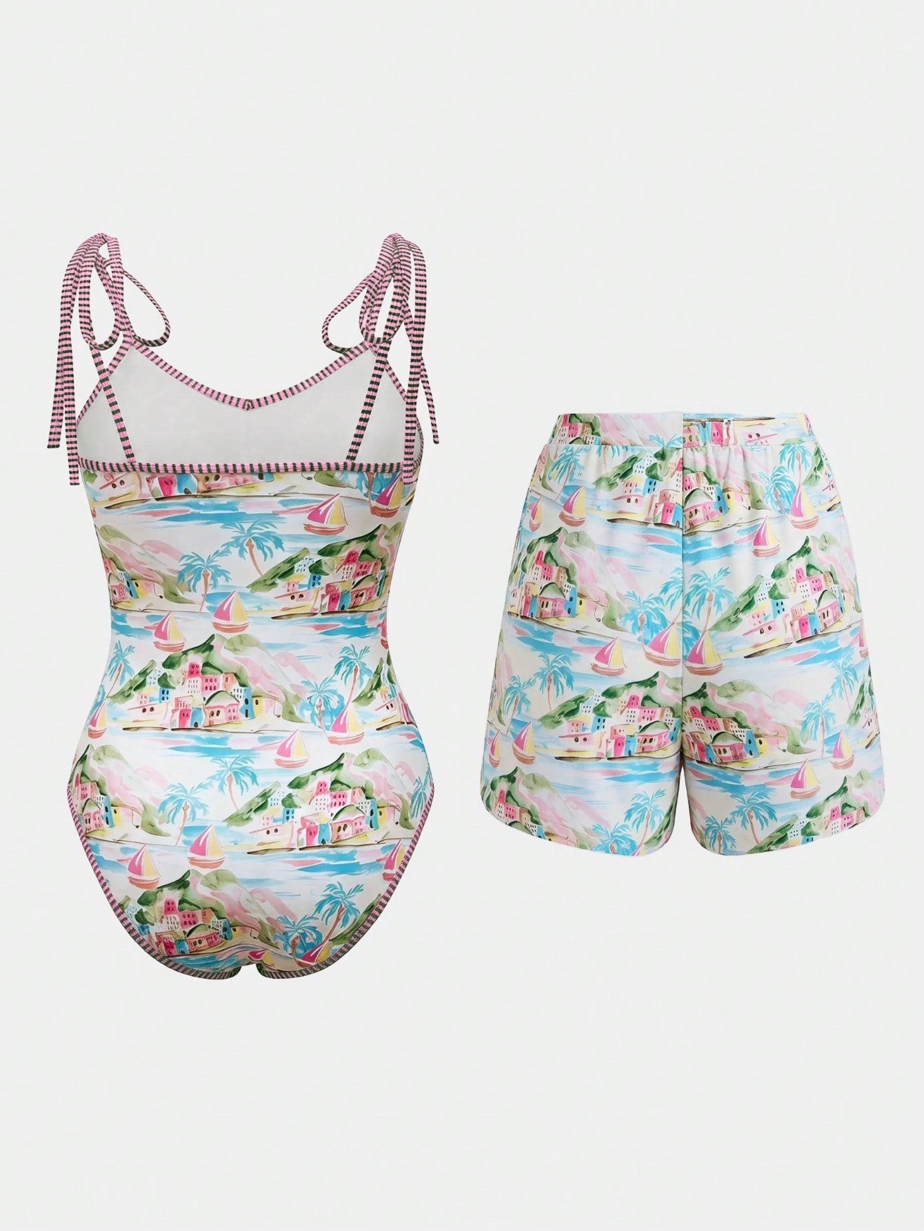 Swim Oasis 26SS Spring/Summer Vacation Fish BOHO Style One-Piece Swimsuit With Shorts Two Pieces Set
