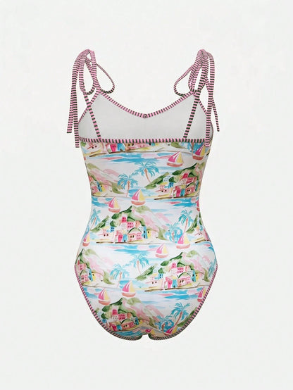 Swim Oasis 26SS Spring/Summer Vacation Fish BOHO Style One-Piece Swimsuit With Shorts Two Pieces Set