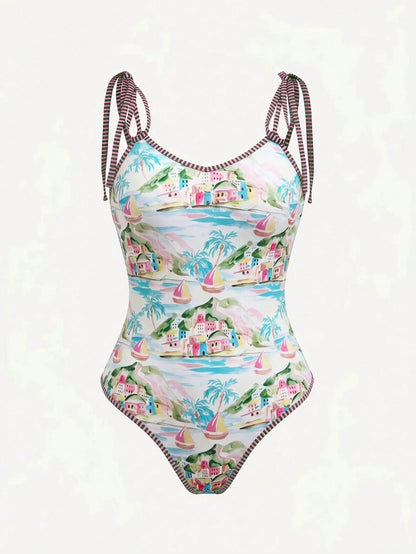 Swim Oasis 26SS Spring/Summer Vacation Fish BOHO Style One-Piece Swimsuit With Shorts Two Pieces Set