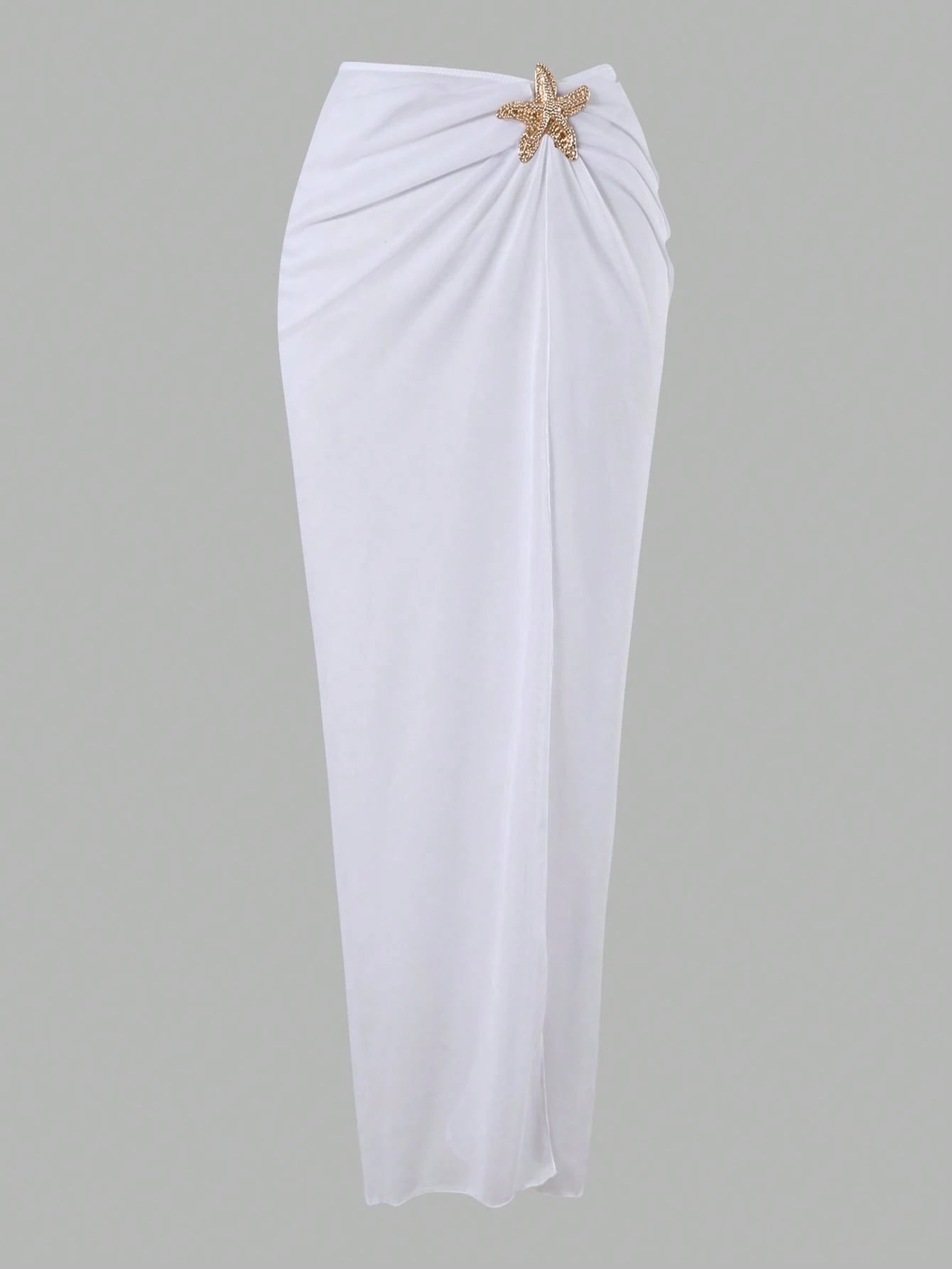 Swim Oasis 2pcs/Set New 2025 Women Solid Color Halter Swimsuit & Mesh Long Skirt Beach Resort Summer Swimsuit Outfit White