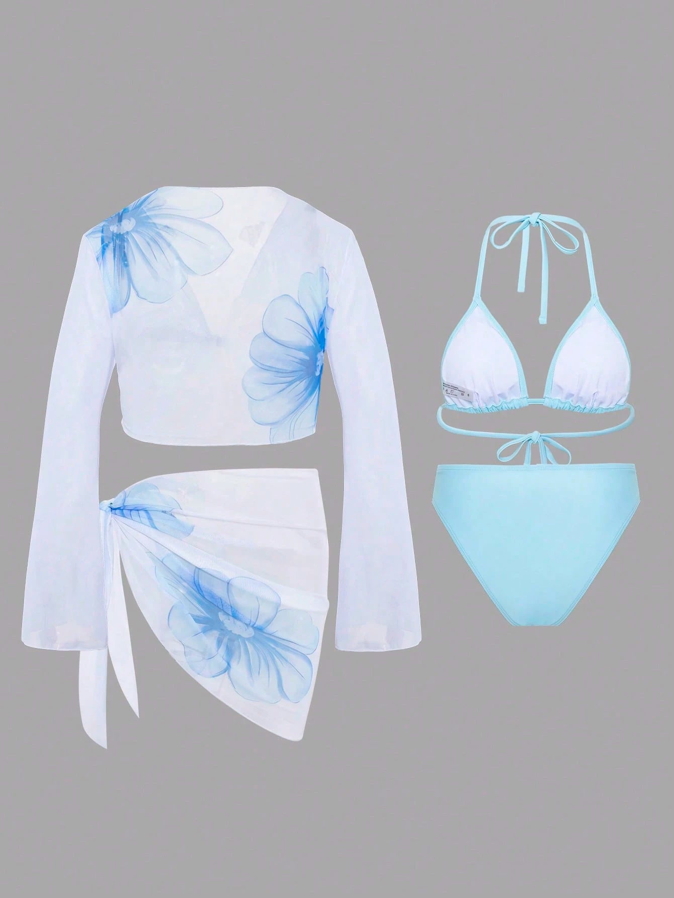 Swim Oasis 4pcs Set New Summer Fashion Tropical Floral Print Bikini Women Beach Vacation Swimsuit Set