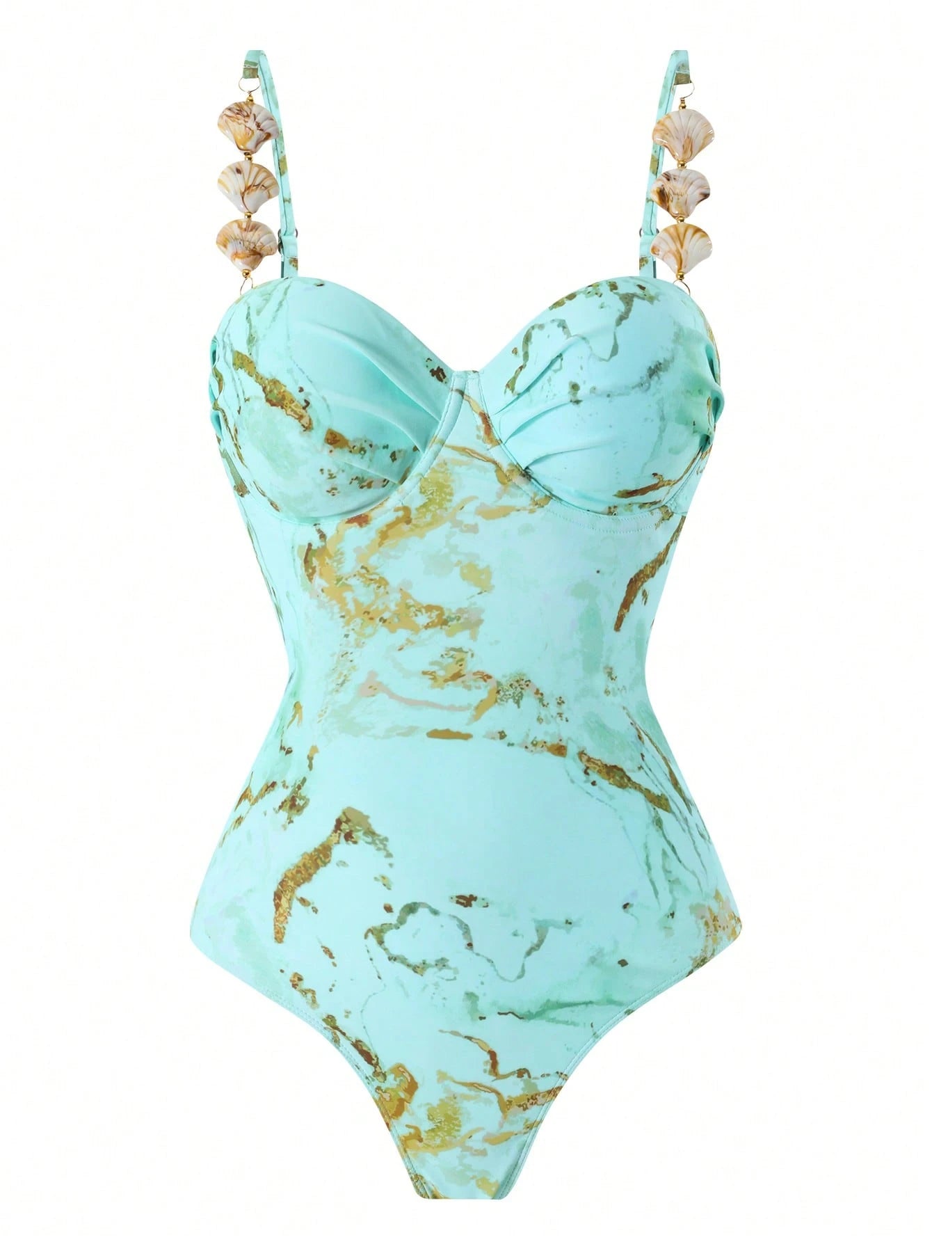 Swim Oasis Baby Blue Summer Casual Beach Holiday Vacation Women's One-Piece Marble Print Steel-Supported Halter Bikini Top+Mini Skirt,Gold Starfish Outfit