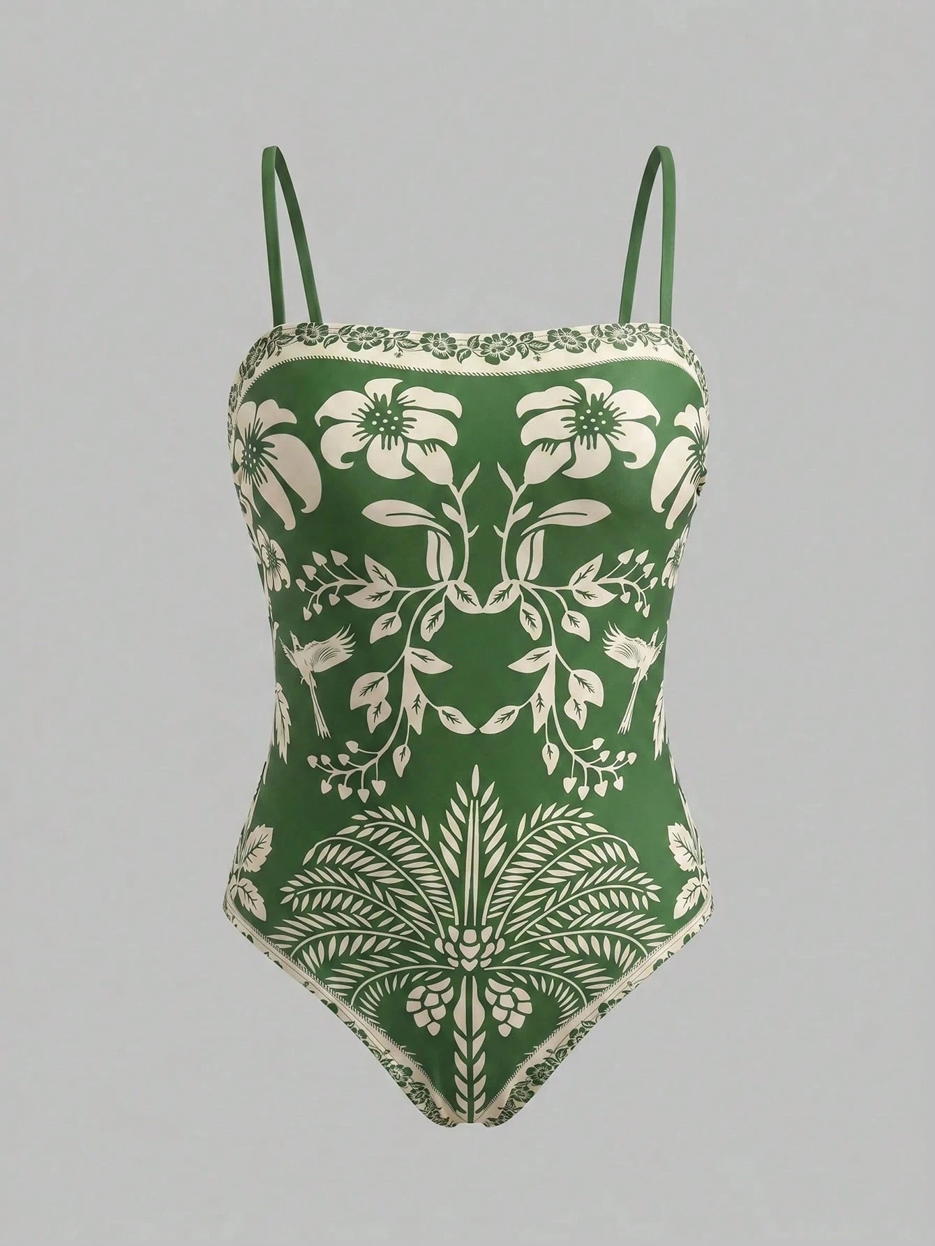 Swim Oasis Bohemian Style, Vacation Vibe, Fun Tropical Plant Prints,Women's Floral Print Vacation Fashion One-Piece Swimsuit With Shorts Set