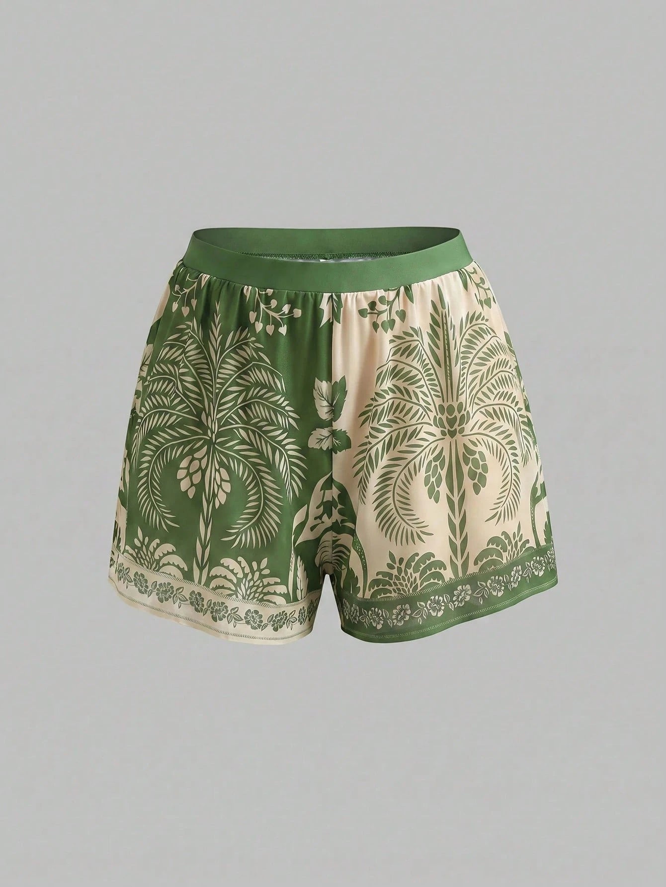 Swim Oasis Bohemian Style, Vacation Vibe, Fun Tropical Plant Prints,Women's Floral Print Vacation Fashion One-Piece Swimsuit With Shorts Set
