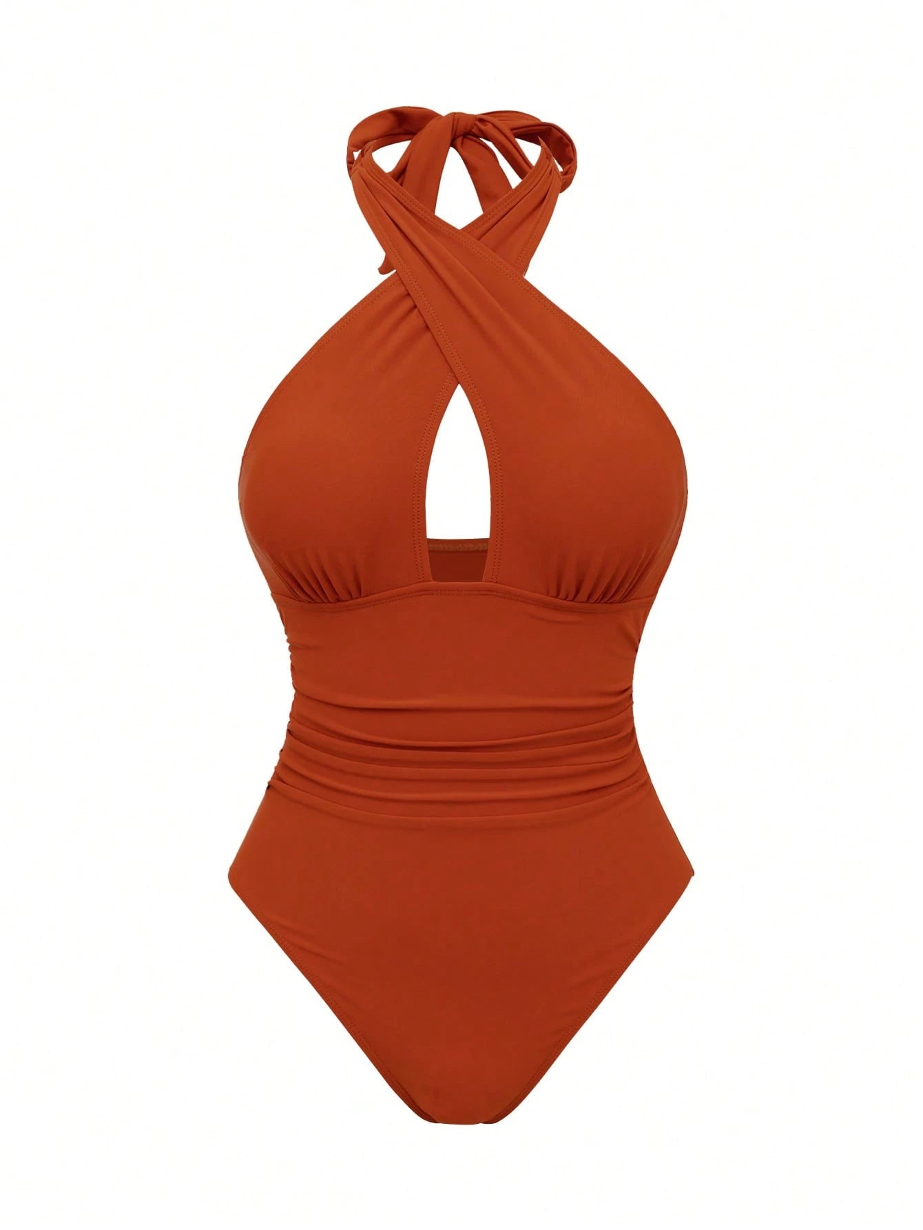 Swim Oasis New Arrival Solid Color Hollow Cross Halter One-Piece Swimsuit With Printed Cover-Up Skirt Beach Set For Women