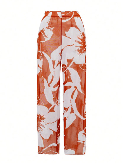 Swim Oasis New Arrival Solid Color Hollow Cross Halter One-Piece Swimsuit With Printed Cover-Up Skirt Beach Set For Women