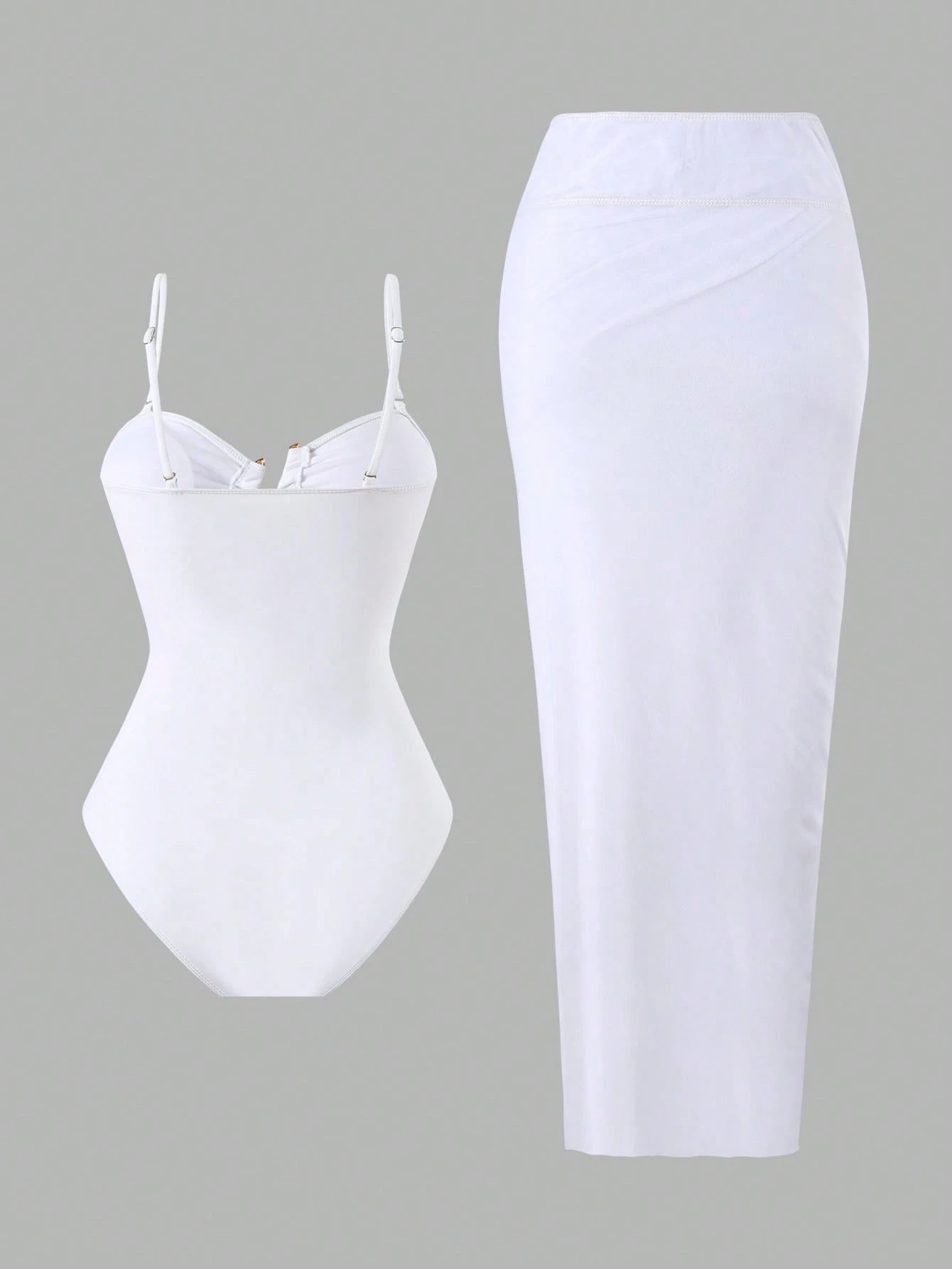 Swim Oasis Women 2025 New Solid Color Strapless Hollow Out Swimsuit With Mesh Maxi Skirt, Beach Resort Summer Casual Set