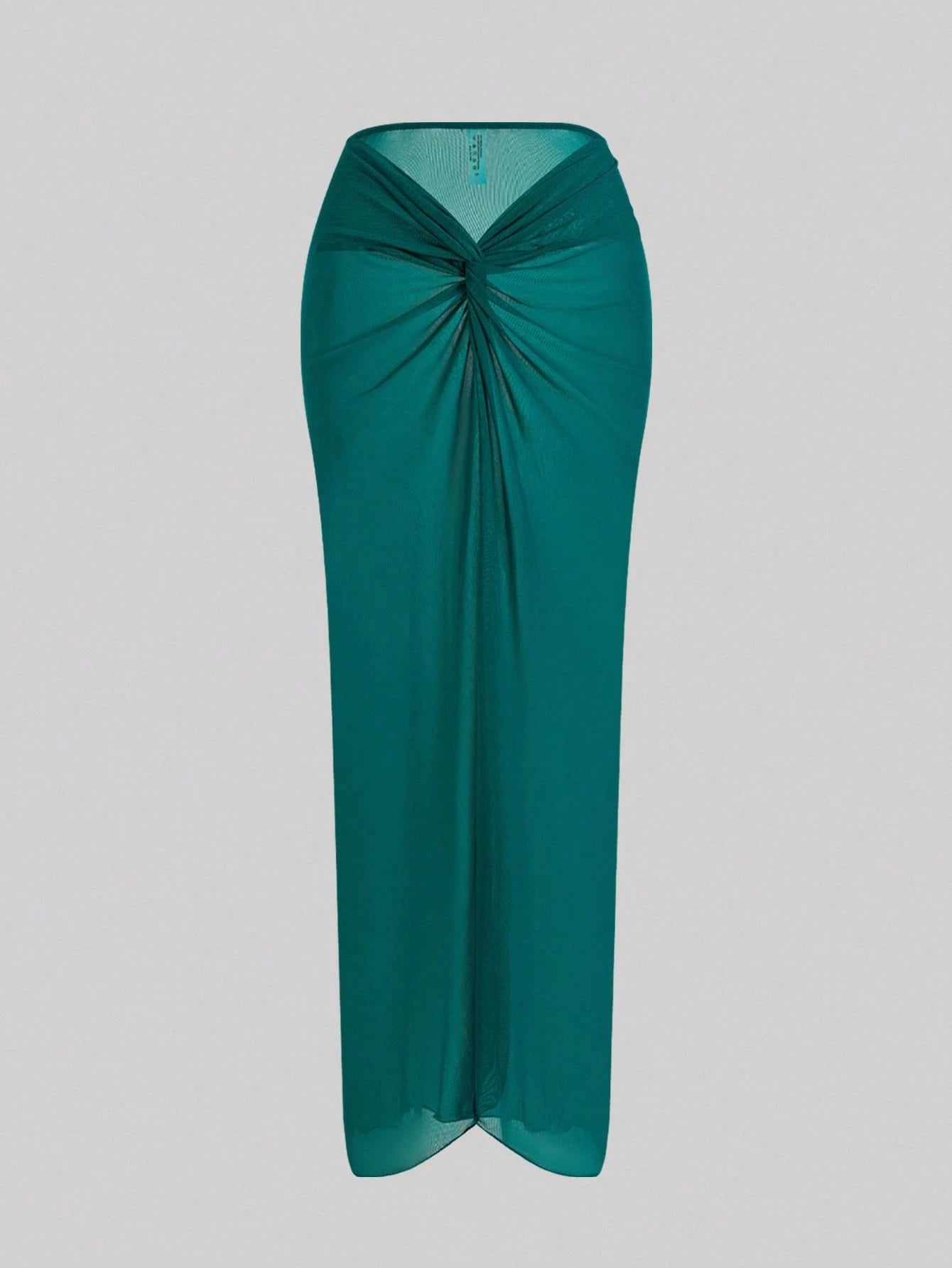 Swim Oasis Women 3 Pieces Teal Swimsuit Set,Off-Shoulder Gold Accent Semi-Sheer Twist Knot Maxi Skirt,Elegant Summer Casual Beach Holiday Vacation Party Outfit
