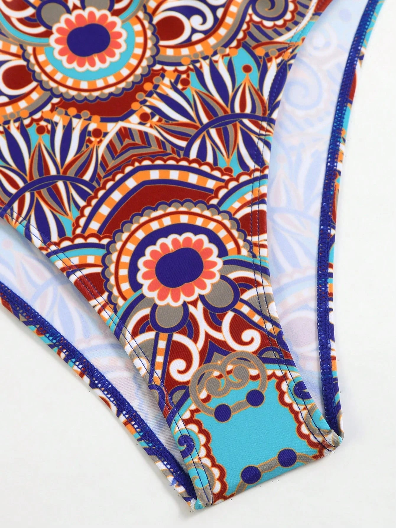 Swim Oasis Women's 2-Piece Long Sleeve Deep V-Neck One-Piece Swimsuit With Tie-Waist Skirt,Elegant Turquoise Boho Printed Beach Holiday Vacation Summer Outfit